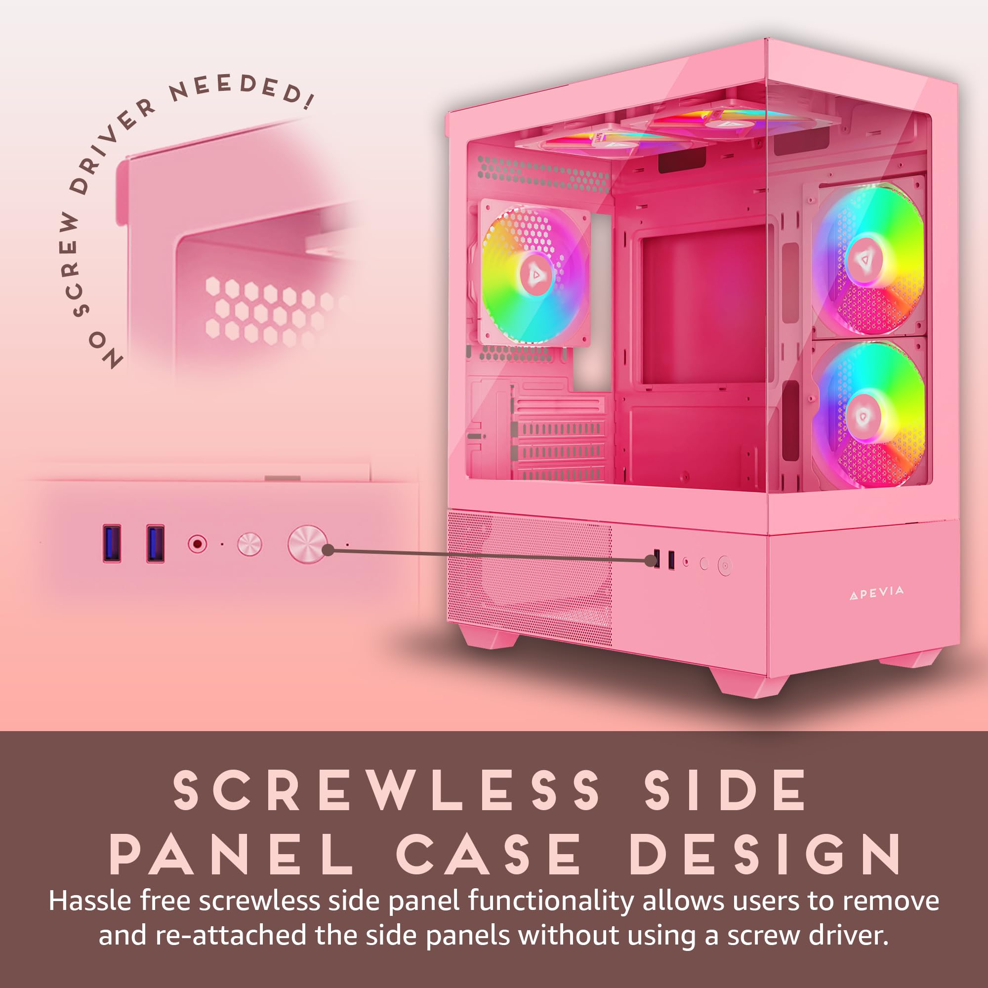 Apevia Phantom Pk Phantom Micro Atx Dual Chamber Gaming Pc Case W/ 5X 120Mm Argb Fans, 366 Rgb Modes, Dual Tempered Glass Panels