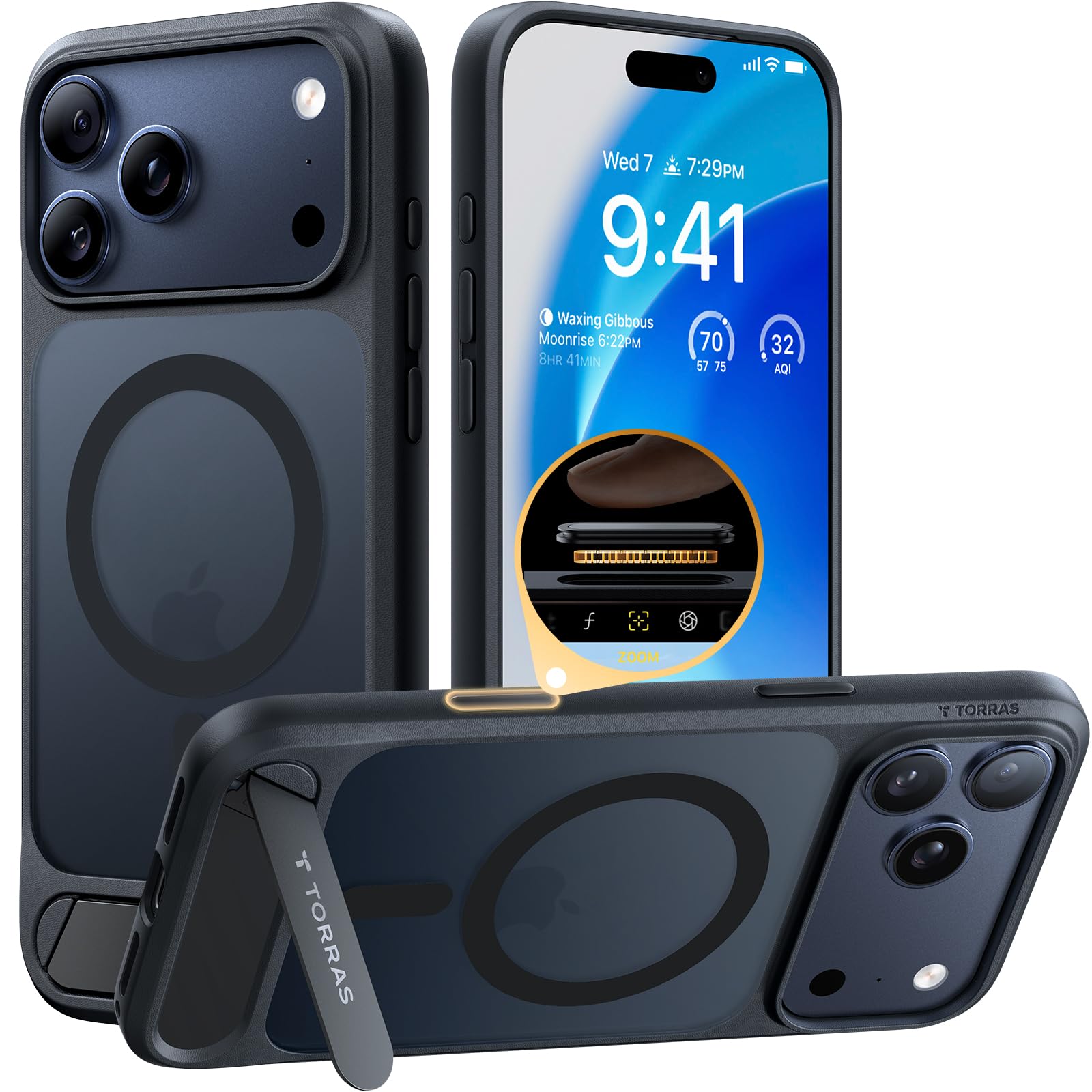 TORRAS Strong Magnetic & Seamless Stand for iPhone 17 Pro Max Case, Fit for MagSafe, Military Grade Drop Protection, Sturdy Adju