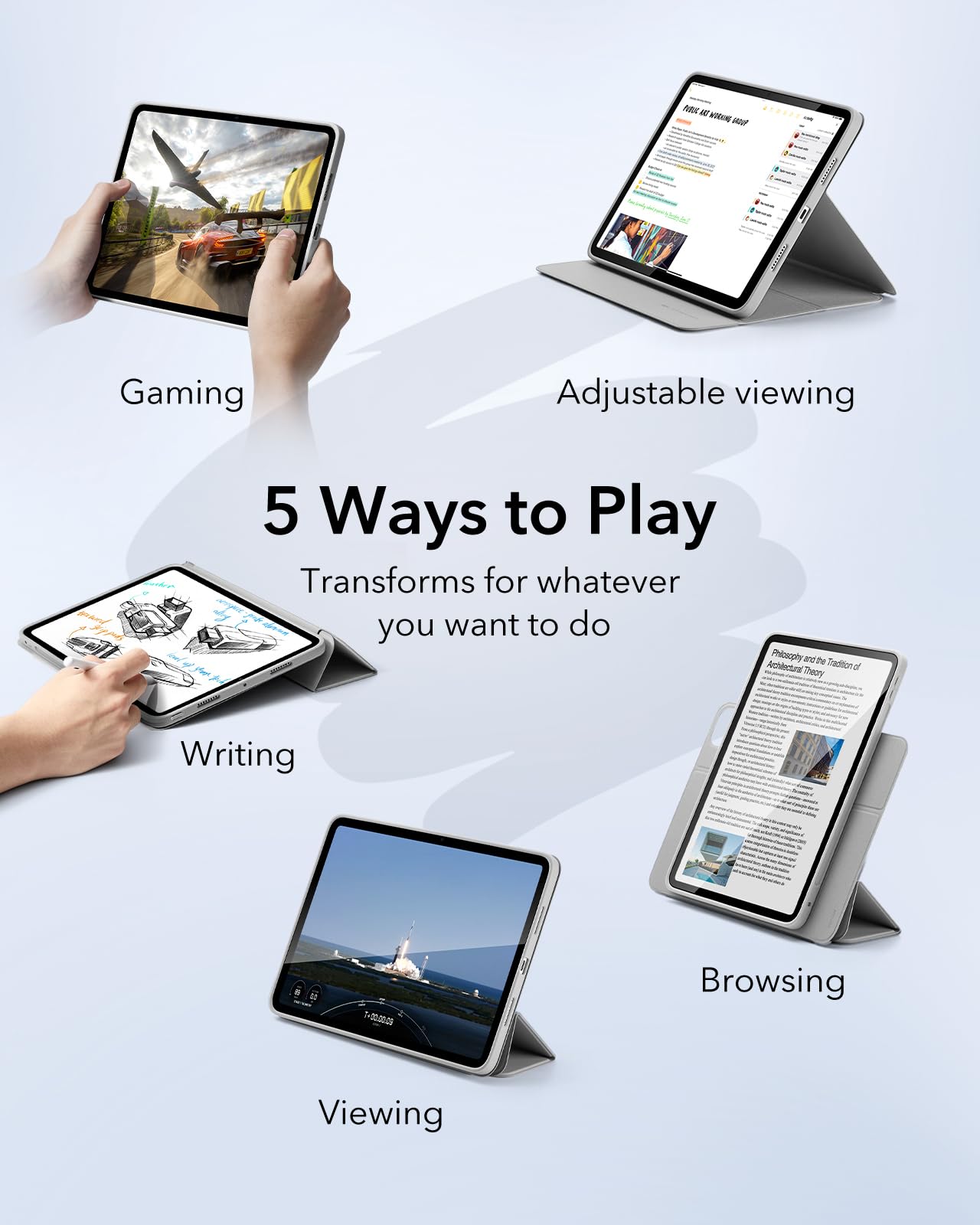 Esr For Ipad Pro 13 Inch Case M4(2024), Ipad Pro 13 Case With Pencil Holder, Removable Magnetic Cover, Vertical Stand, Fully Supports Pencil Pro And Pencil(Usb C), Rebound 360 Series, Grey