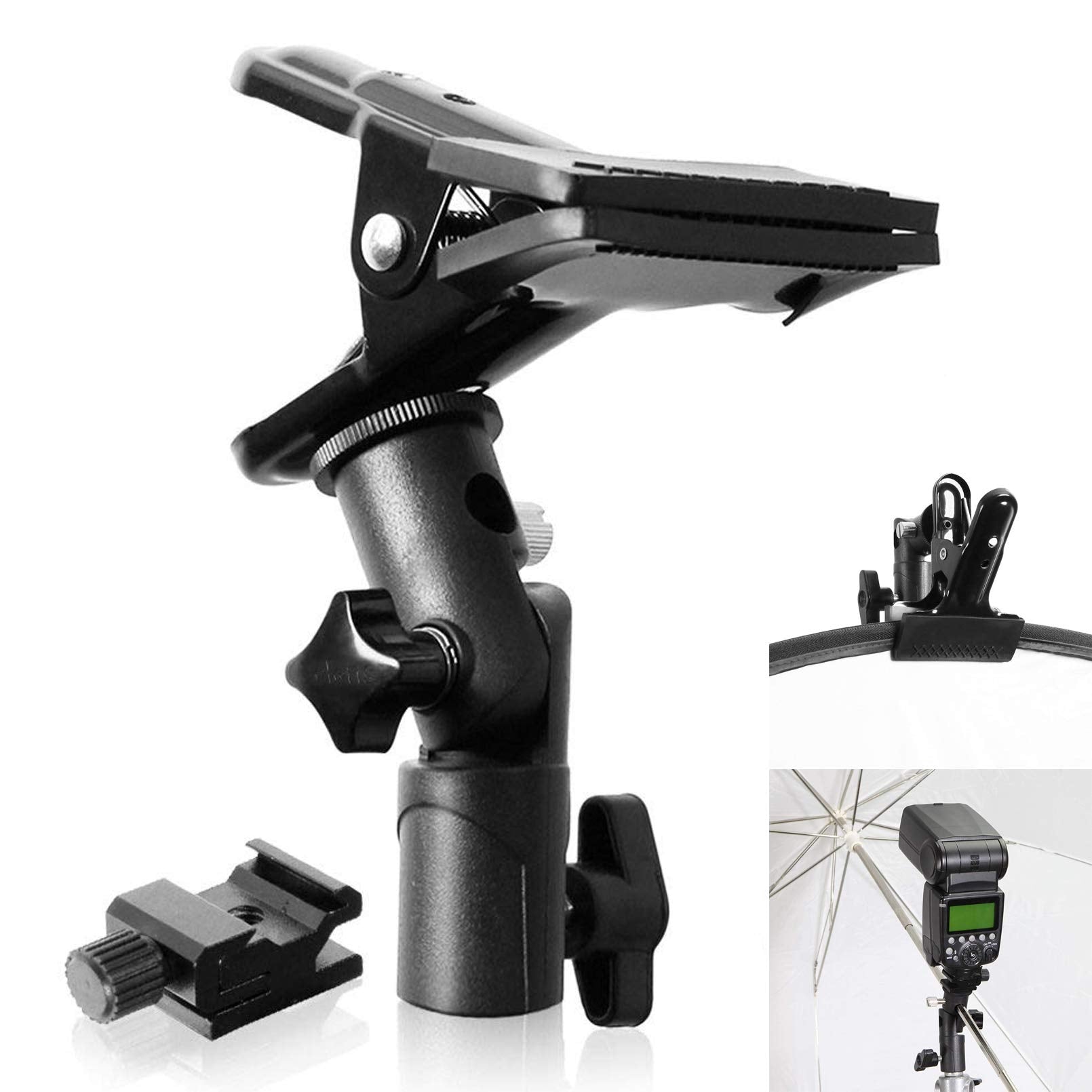 Selens Photography Reflector Clamp Holder Speedlite Hot Shoe Bracket With 1/4' & 3/8' Screw Mount With Photo Studio Light Stand, Lighting Umbrella Reflector