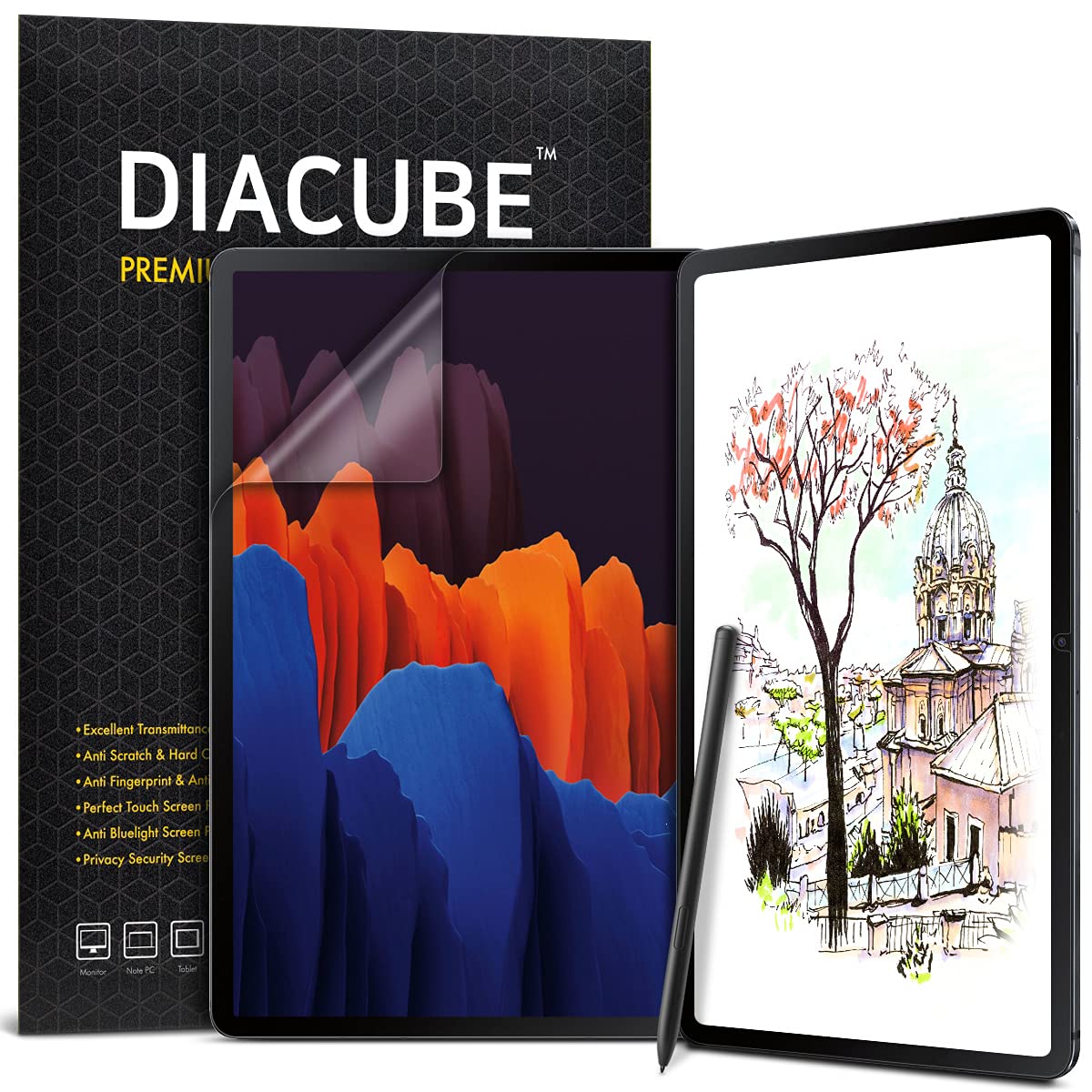 Diacube [1+1 Pack] Galaxy Tab S9 Plus/S8 Plus/S7 Plus 12.4 Inch, Paperfeel Screen Protector 1Pc + Anti Glare Protector 1Pc, Matt