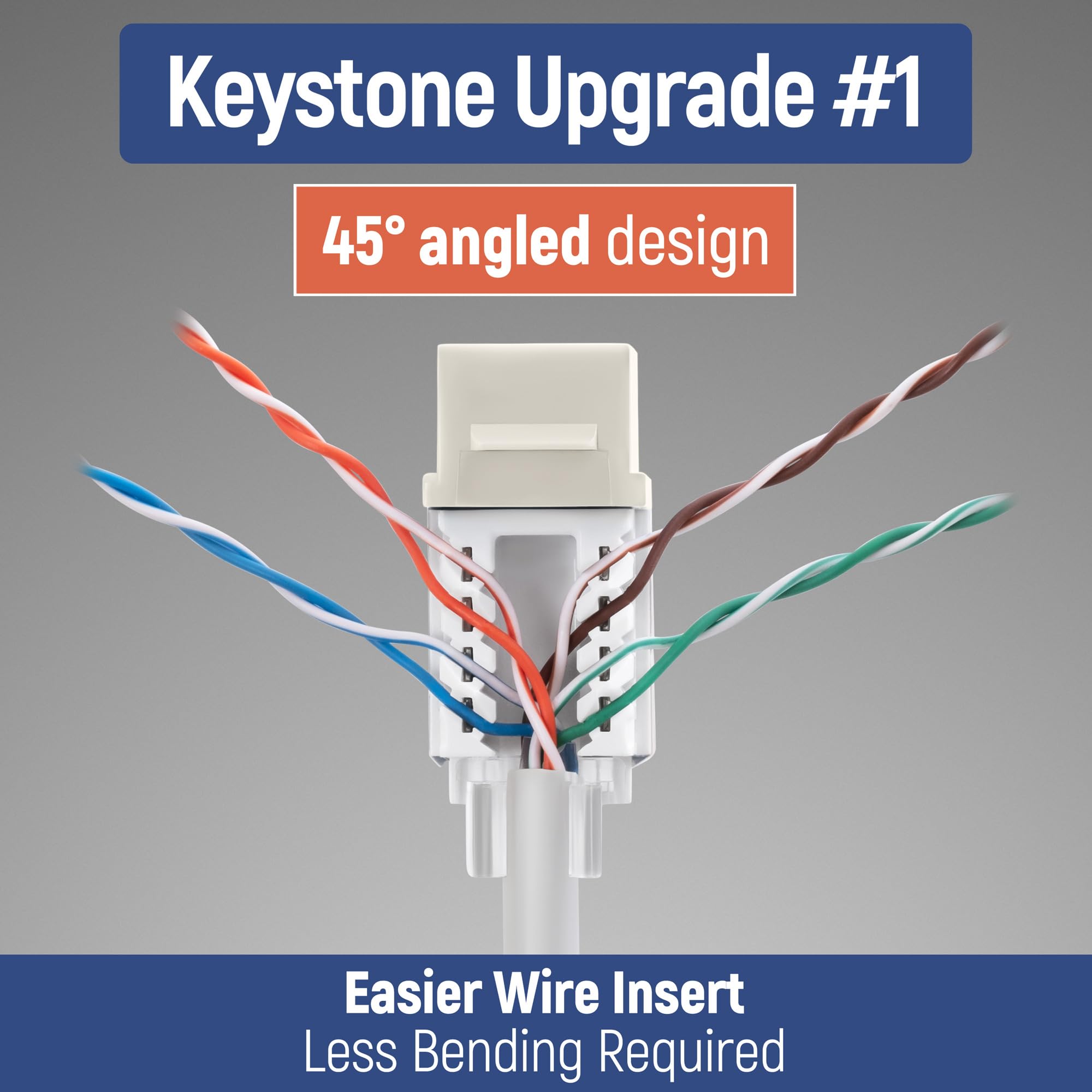 Everest Media Solutions 45 Angled Cat6 Keystone Jack In Light Almond   Slim Profile Rj45 Ethernet Connector   Compatible With 45