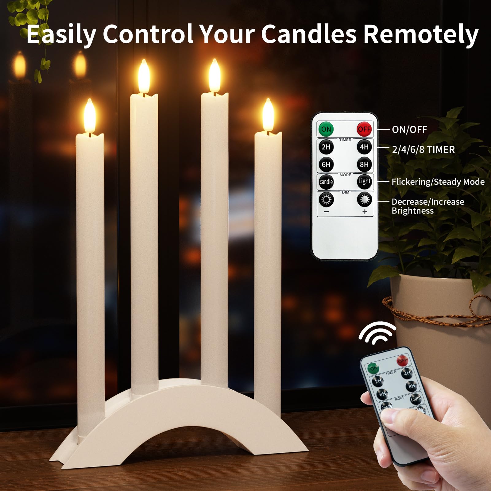 Buthy Rechargeable Flameless Taper Candles With Charging Station & Remote Timer 4Pcs Led Candlesticks Battery Operated Flickerin