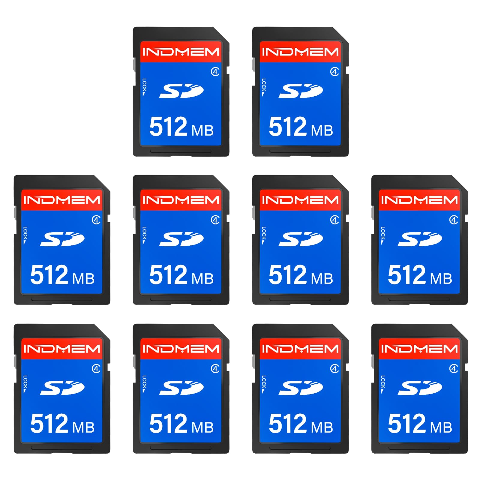 Indmem Sd Card 512Mb, 10 Packs Class 4 512Mb Flash Memory Card Mlc Standard Secure Digital Cards Camera Cards