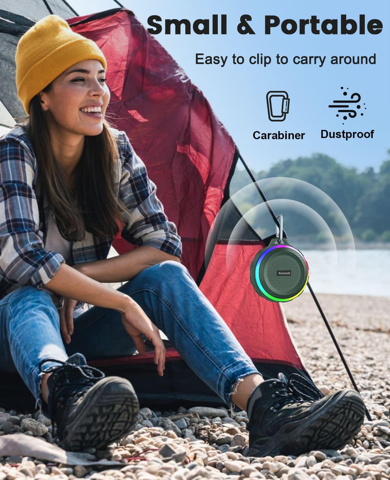 Kunodi Bluetooth Shower Speaker With Ipx7 Waterproof, Crisp Clear Sound, True Wireless Stereo, Clip Portable For Pool Beach Boat