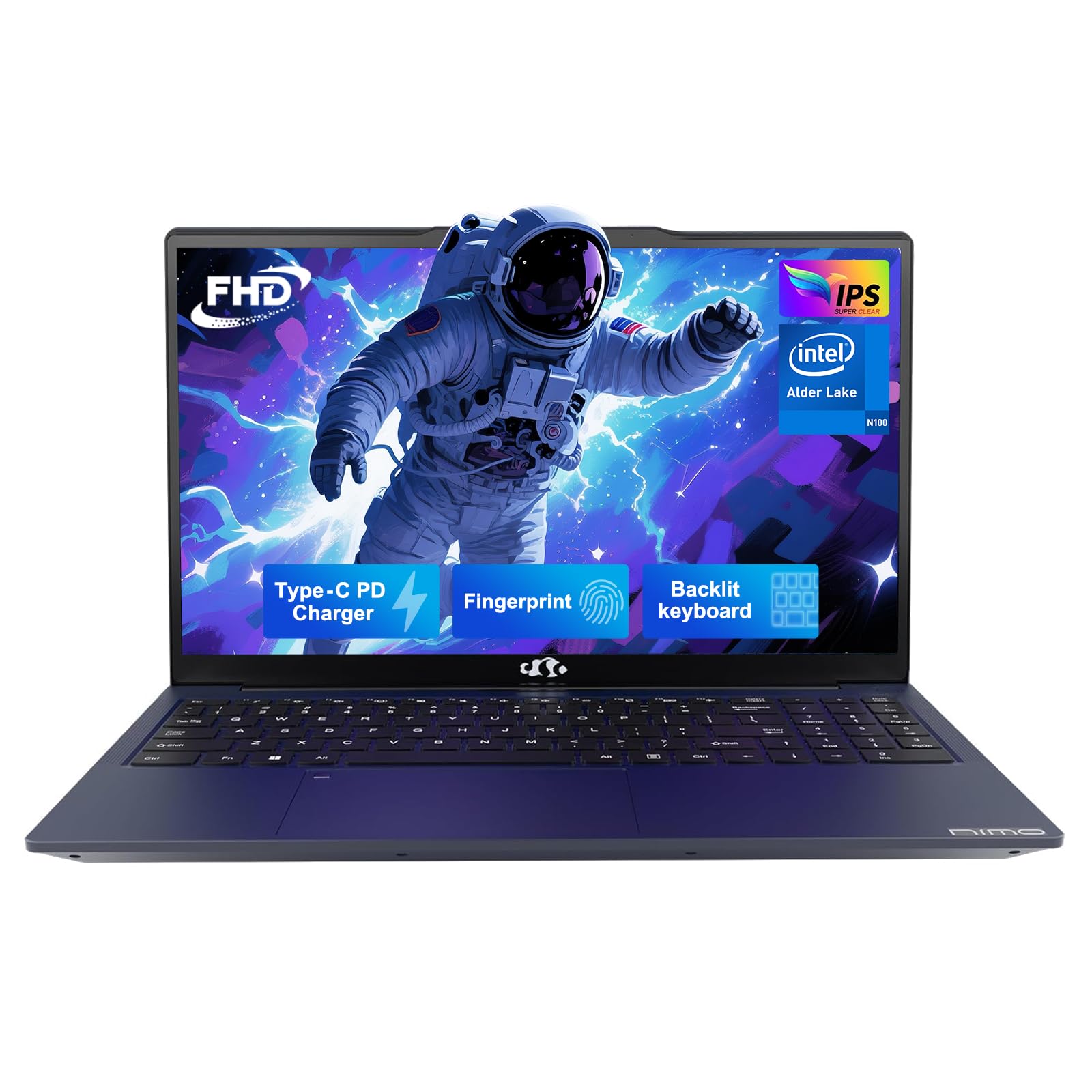 NIMO 15.6 IPS FHD-Laptop, Intel Pentium Quad Core N100 8GB RAM 256GB SSD (Beat i3-1115G4, Up to 3.4GHz) Computer with Backlit Ke