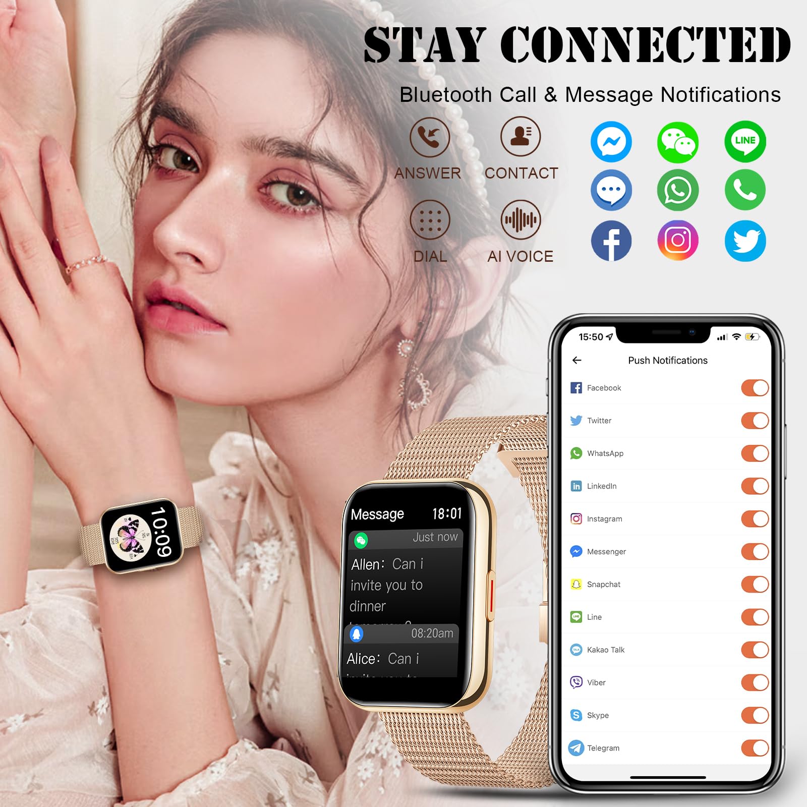 Smart Watch (Answer/Make Calls),1.81''Hd Smart Watch For Women , Fitness Tracker With Heart Rate Sleep Monitor ,Pedometer, Ai Vo