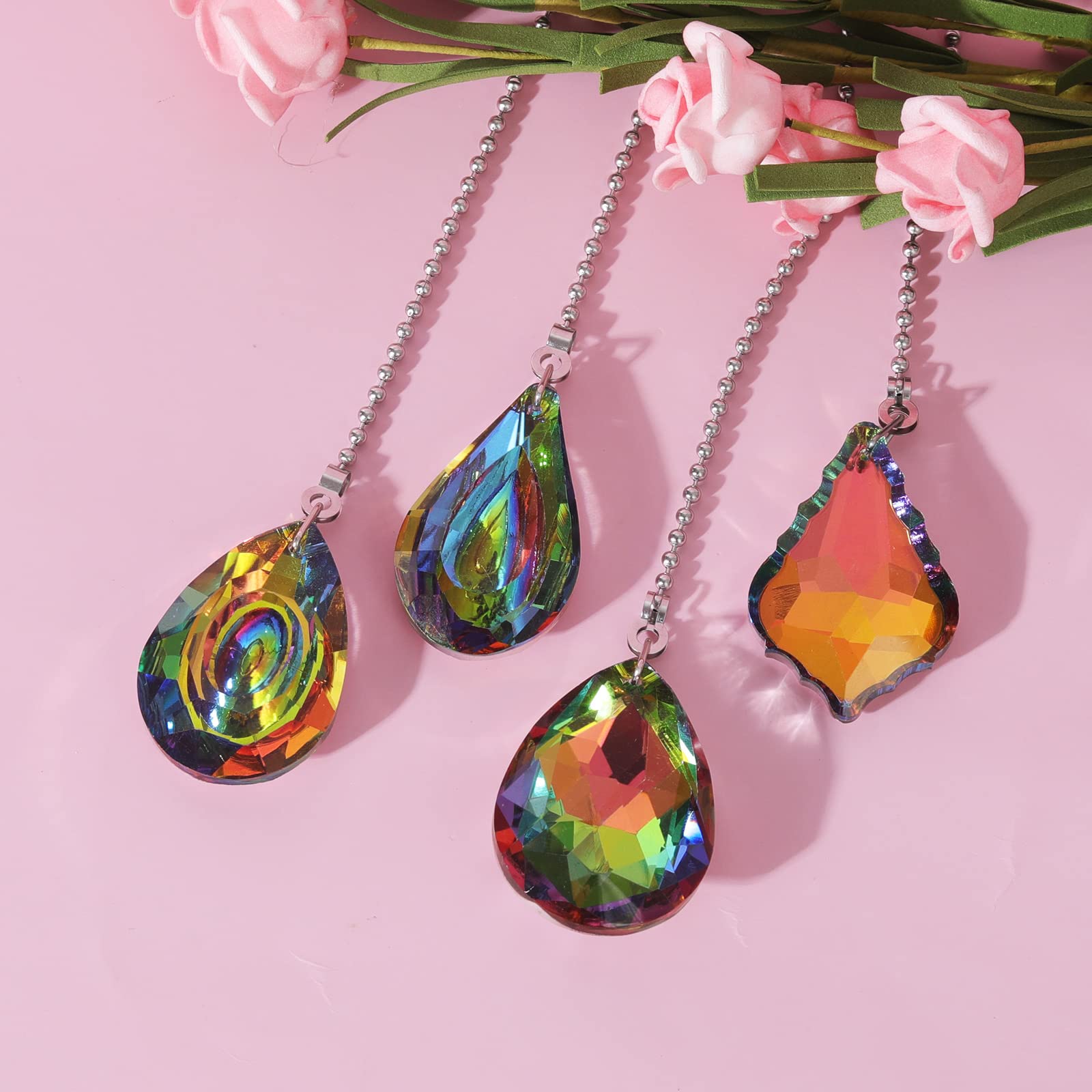 4 Pieces Crystal Ceiling Fan Pull Chain Rainbow Maker Pull Chain Extension With Connector