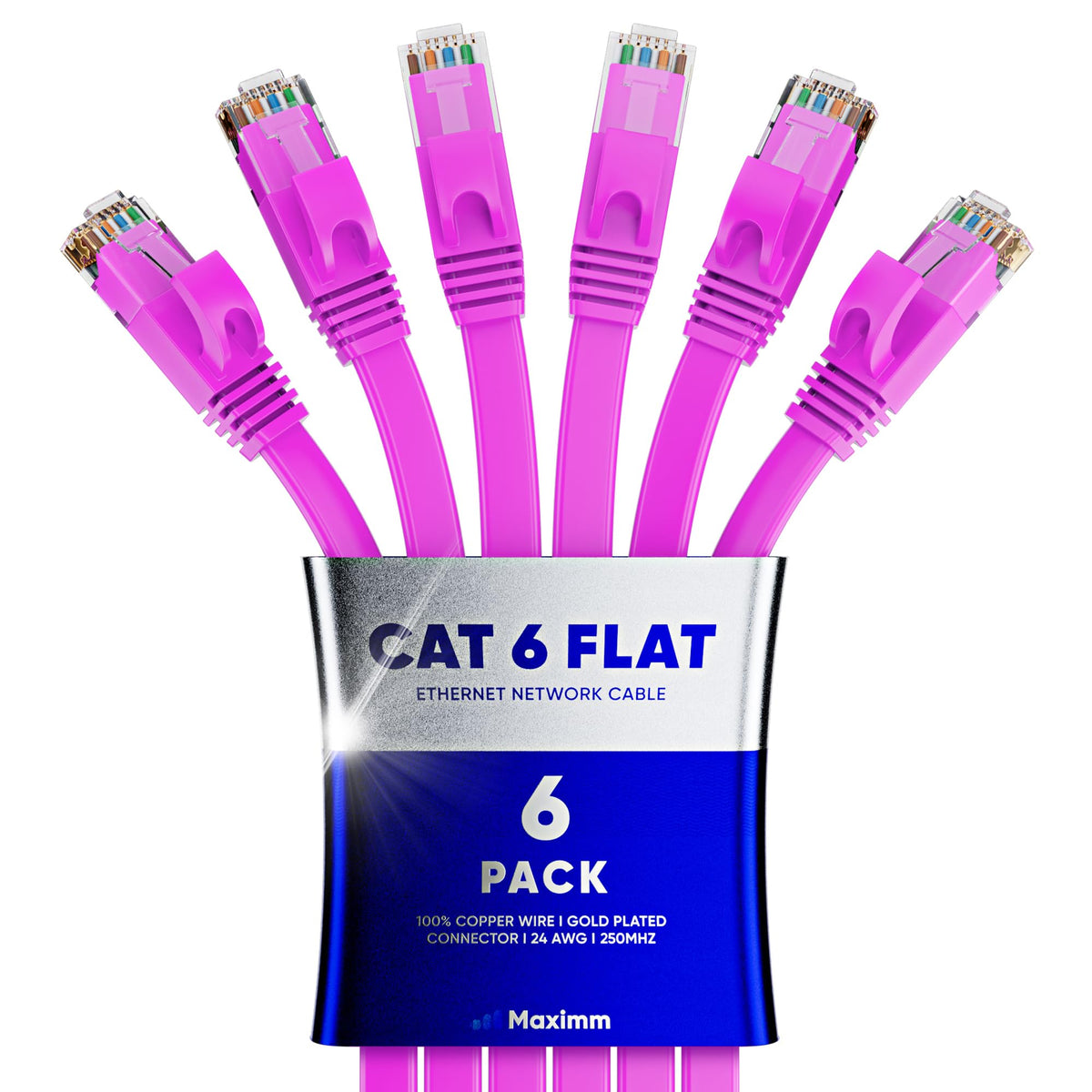 Cat 6 Ethernet Cable 1 Ft   With A Flat, Space Saving Design High Speed Internet & Network Lan Patch Cable, Rj45 Connectors   1Ft / Pink / 6 Pack   Perfect For Gaming, Streaming, And More