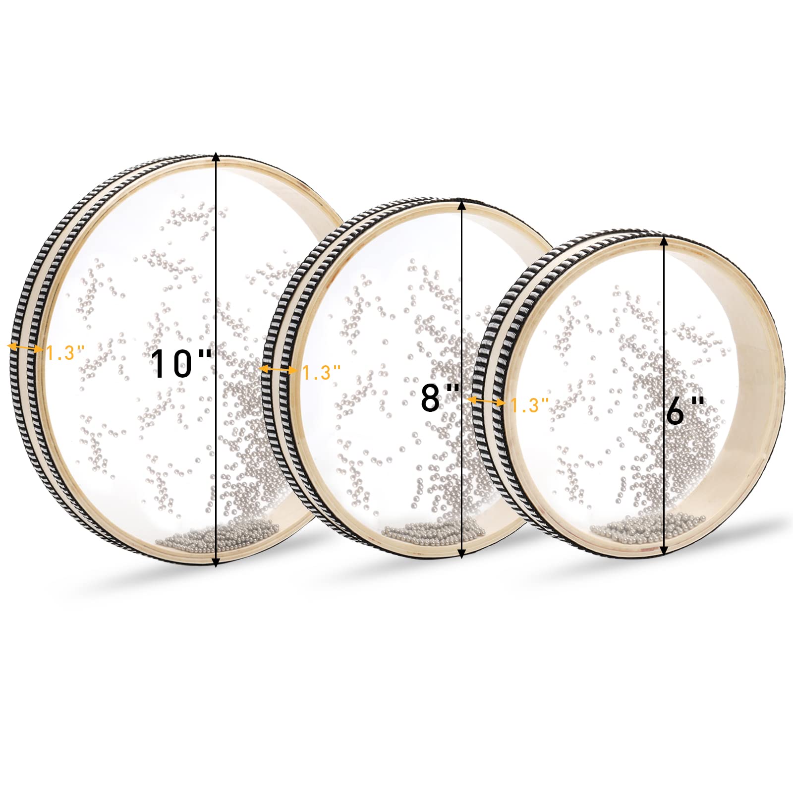 Fasmov 3 Pieces Wave Bead Ocean Drum, Sea Wave Sound Drum Percussion Wave Drum With Hardwood Shell Ocean Sound Drum Musical Inst