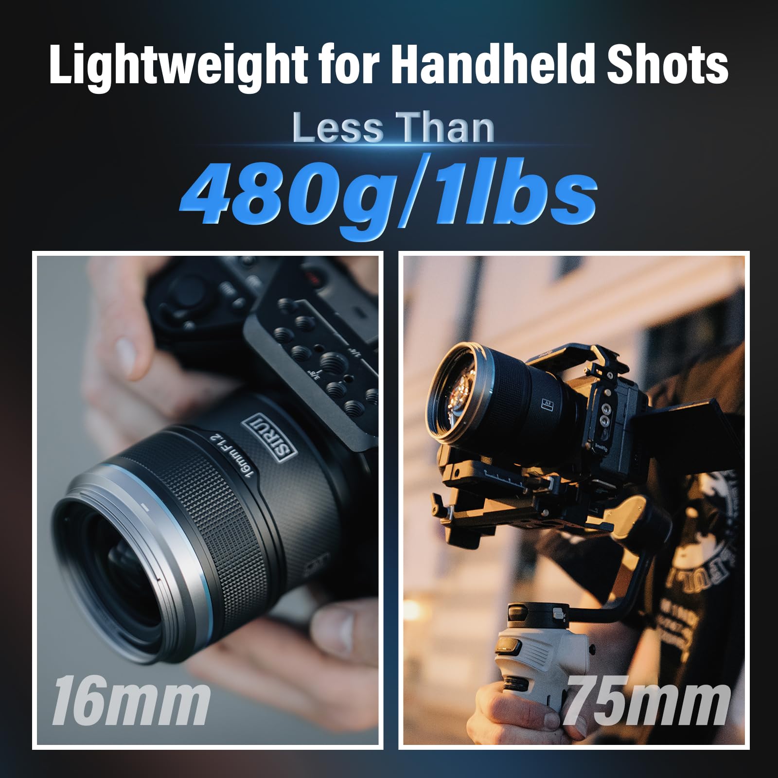 Sirui Sniper 16Mm, 75Mm Autofocus Lens Set, F1.2 Wide Angle Aps C Camera Lens For A5, A6, Fx30, Zv E10 (E Mount, Black)