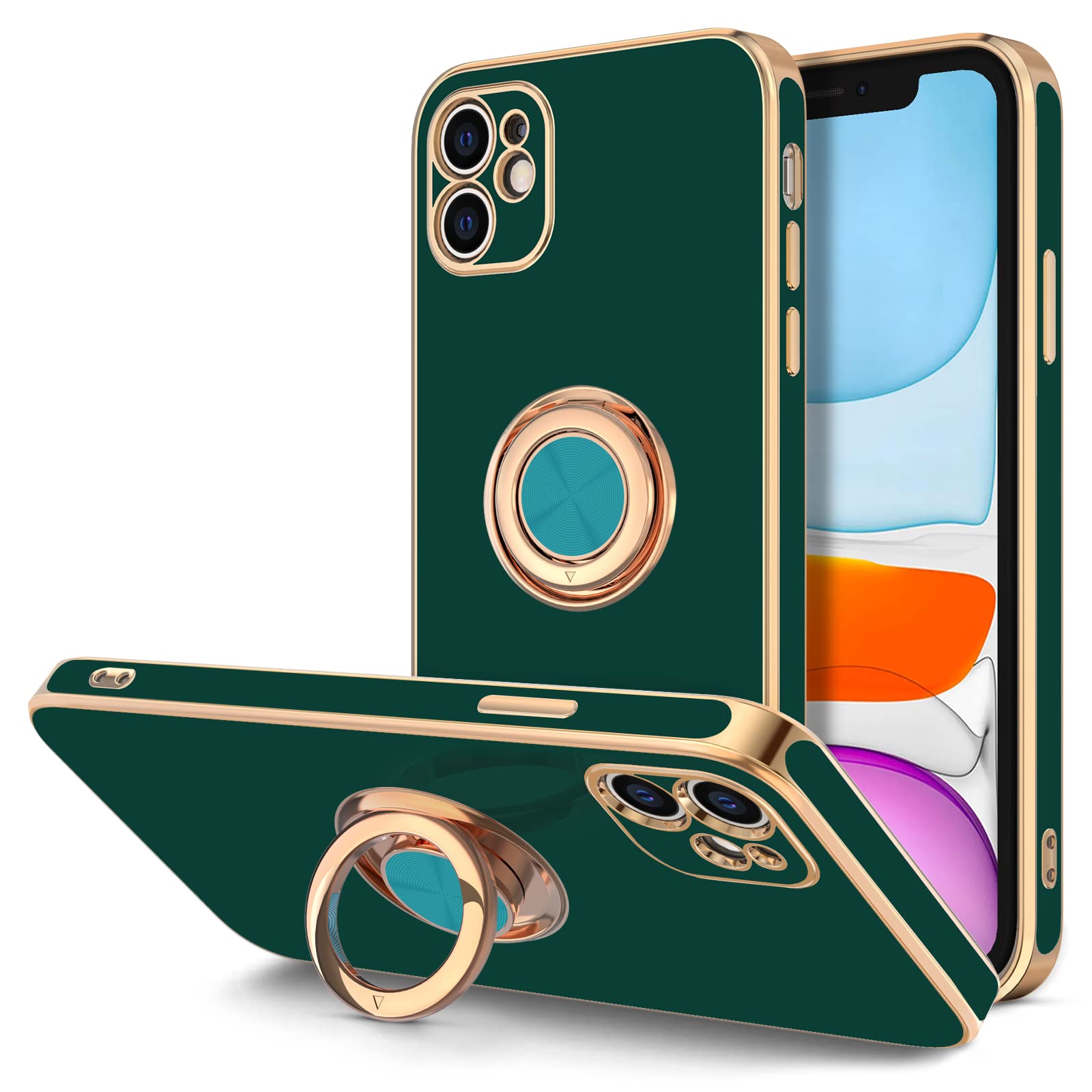 Hython Case For Iphone 11 Case With Ring Stand [360   Rotatable Ring Holder Magnetic Kickstand] [Shiny Plated Rose Gold Edge] So
