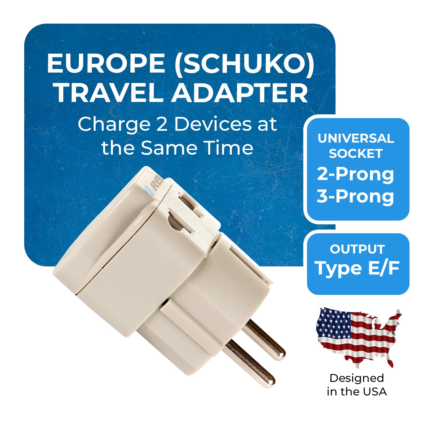 Orei European Power Adapter Plug, Perfect For Travel To Europe, Germany, France, Spain, Norway, Korea   Universal Socket   Type