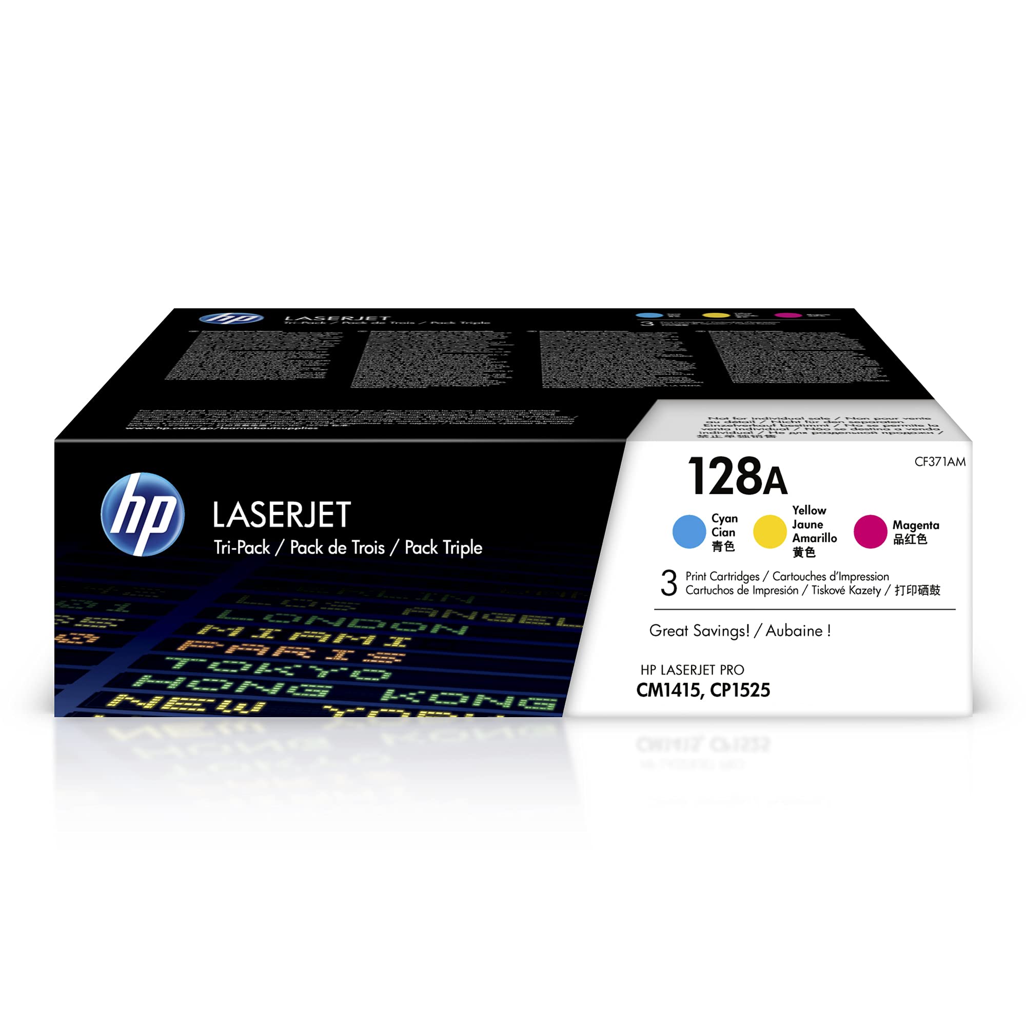 Hp 128A Cyan, Magenta, Yellow Toner Cartridges (3 Pack) | Works With Hp Laserjet Pro Cm1415 Color, Cp1525 Color Series | Cf371Am