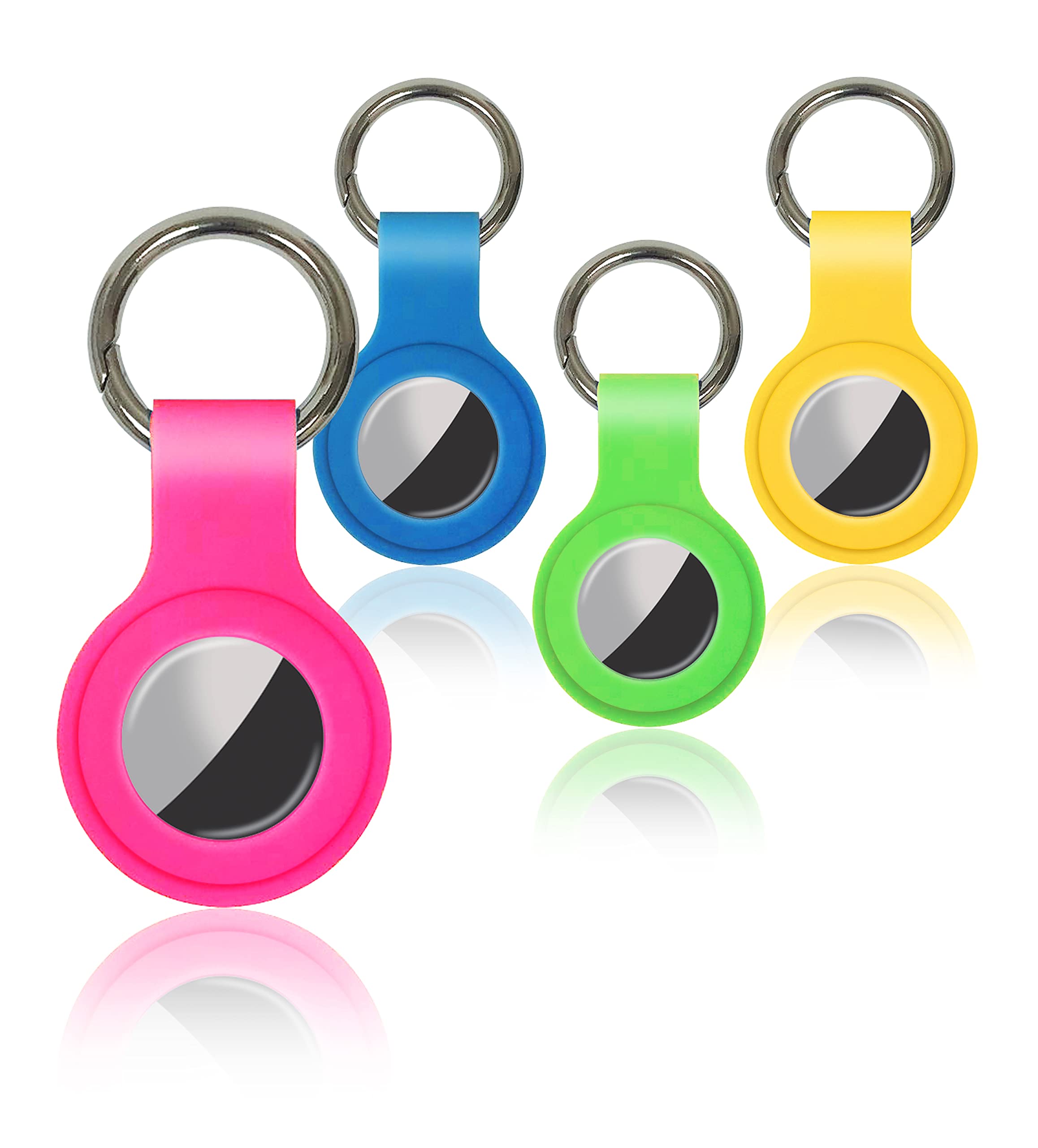 Protective Key Ring Cases For Airtags (4 Pack) Secure Silicone Airtag Holders, With Heavyweight Metal Alloy Key Chain, Anti Loss