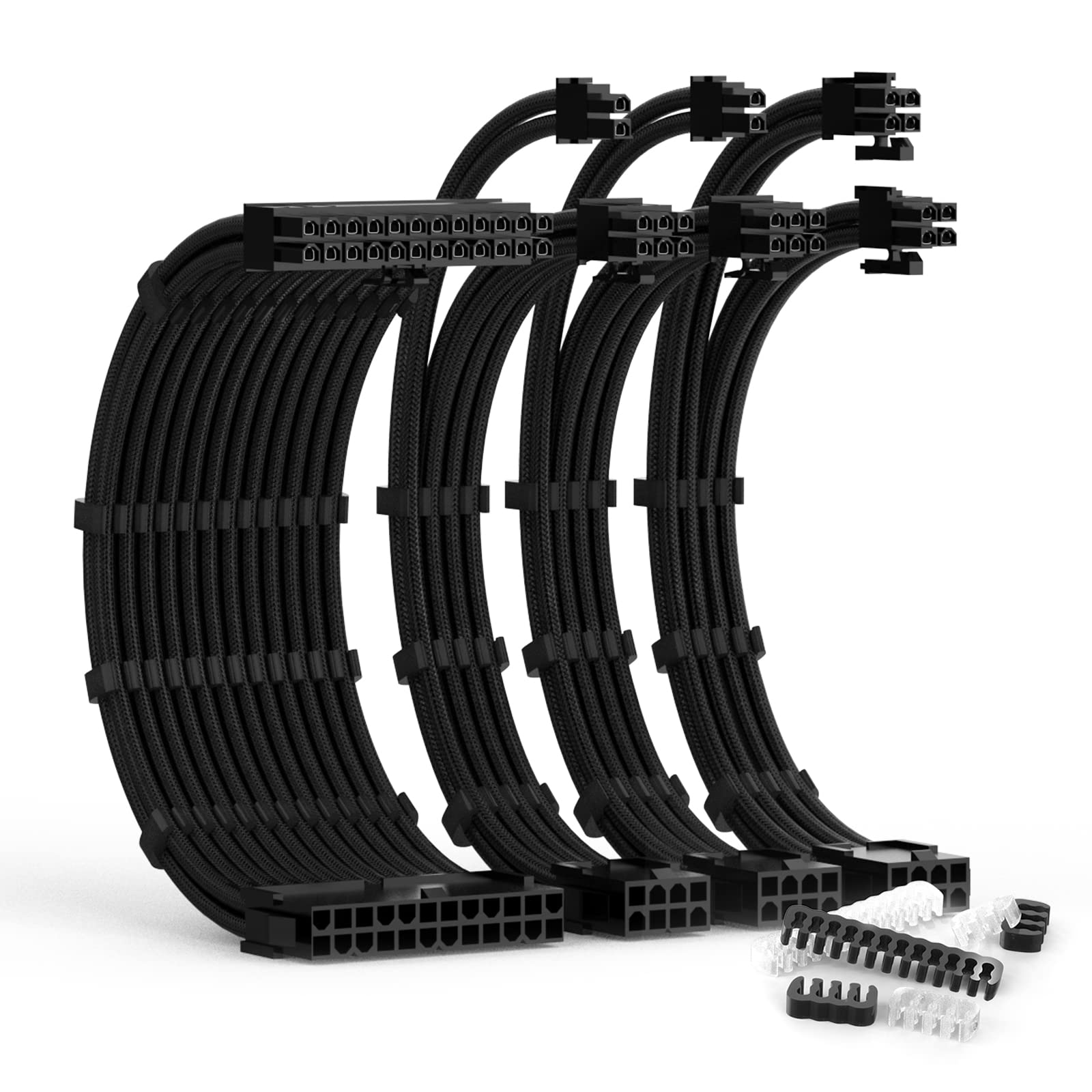 Abno1 Psu Cable Extension Kit With Two Sets Of Cable Combs 1X24Pin/1X8Pin(4+4) Eps/2X8Pin(6P+2P) Pci E/ 30Cm Length,Pc Sleeved C