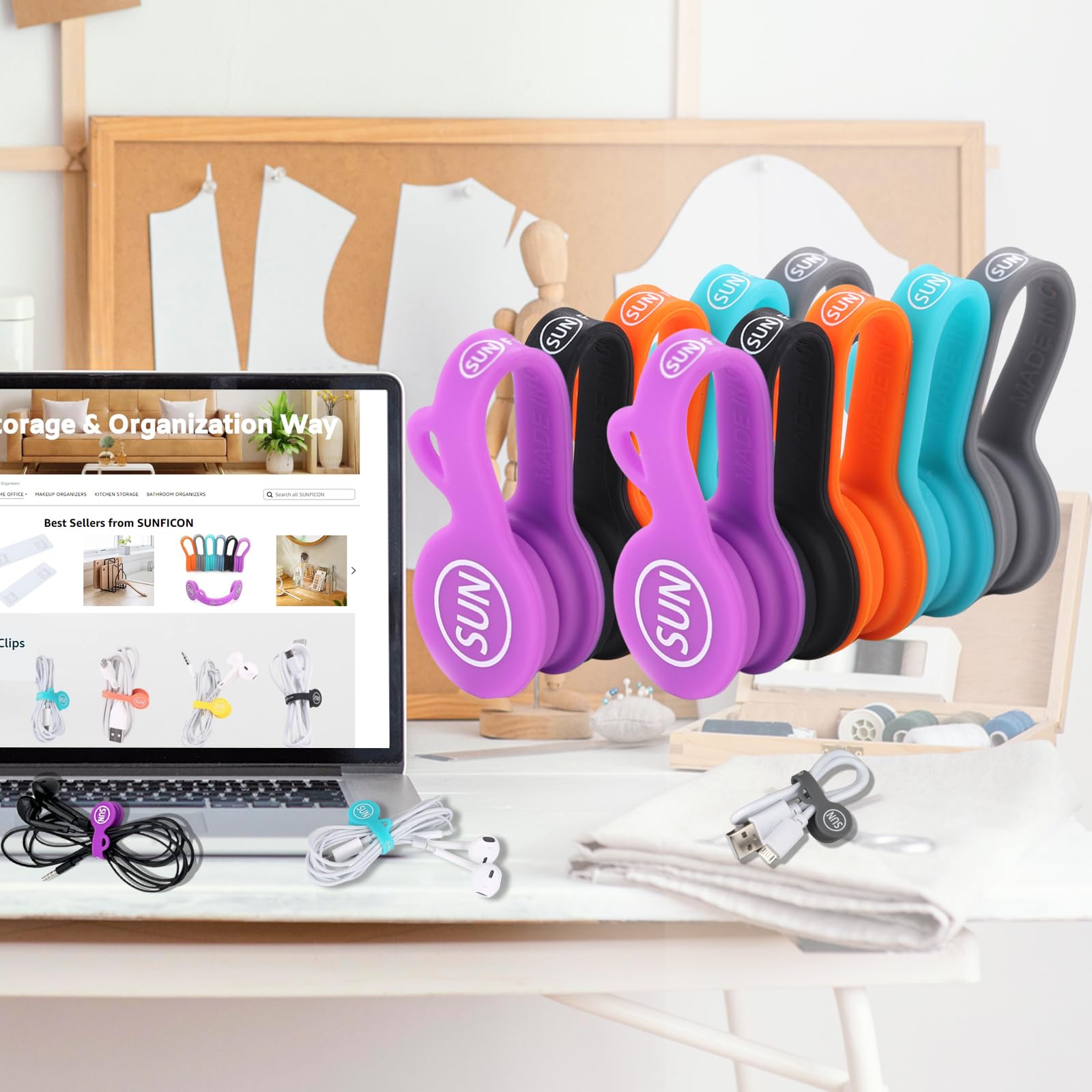 Sunficon 10 Pack Cable Organizers Clips Earbuds Cords Organizers Magnetic Cable Clips Bookmark Whiteboard Noticeboard Fridge Mag