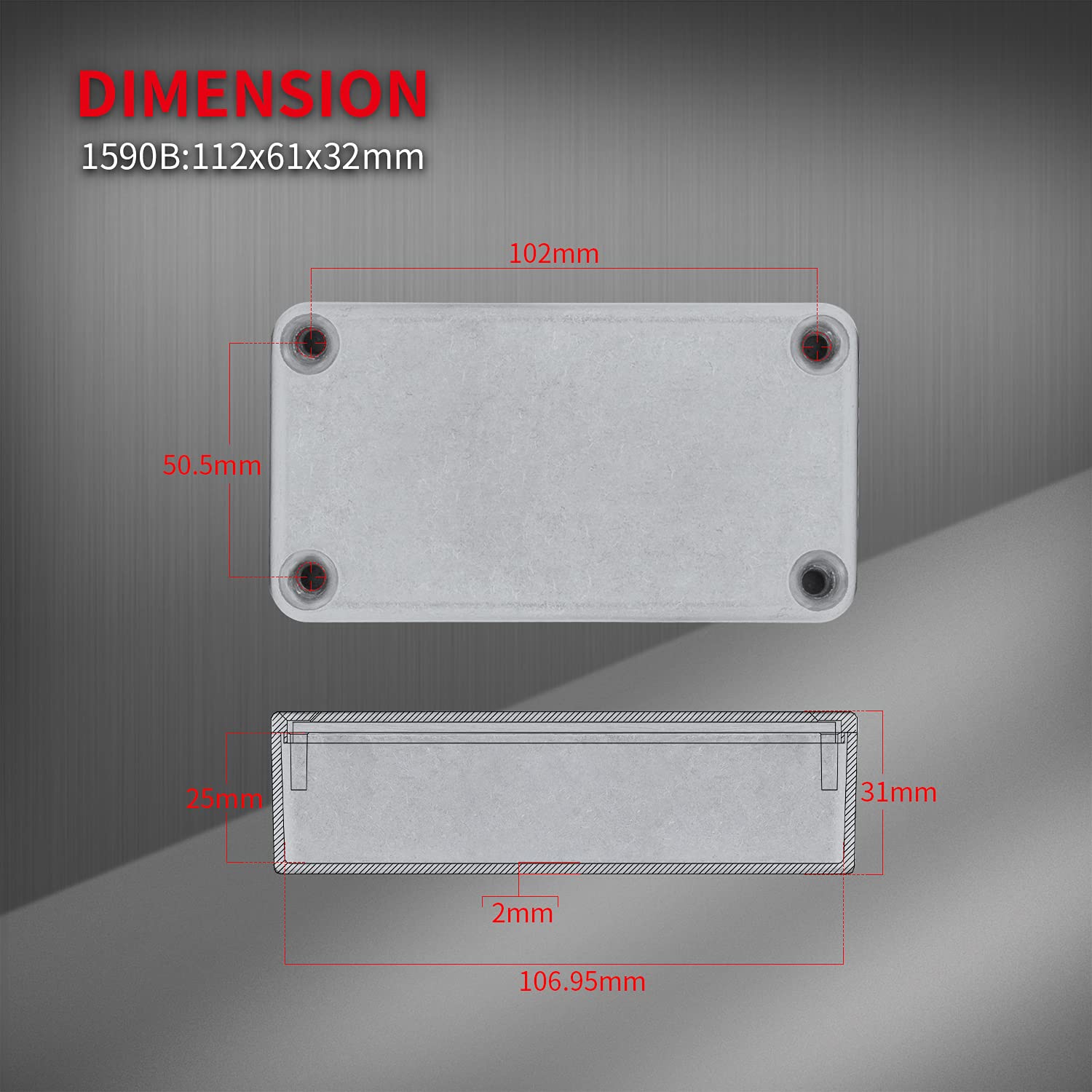 Daiertek 1590B Stomp Box Guitar Pedal Enclosure 112X61X32 Mm Aluminum Guitar Pedal Box Diecast Stomp Box Case Unfinished Toggle