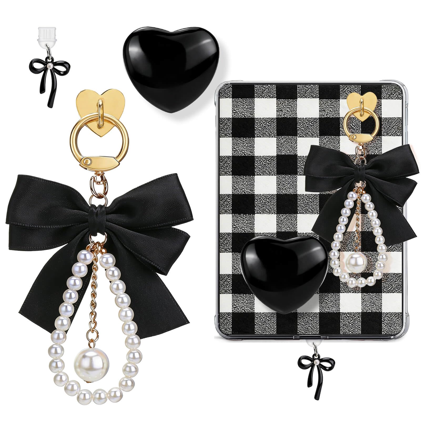 AIERSA Charms Accessories for Kindle, Set Include Cute Heart Grip & Bow Chain, Dust Plug Charm Type C, Compatible with Kindle Pa