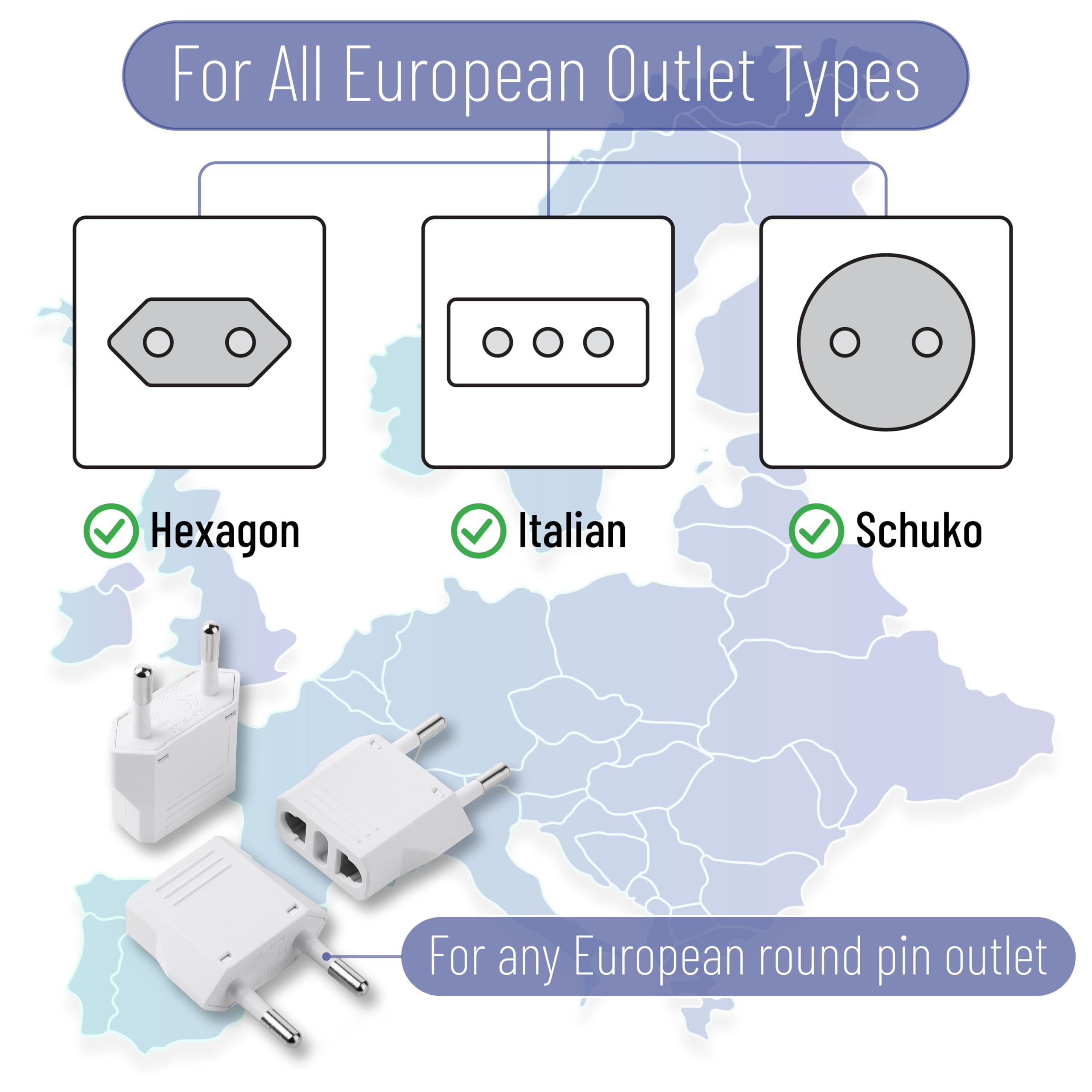 Bates  European Travel Plug Adapter, 6 Pack, European Plug Adapter, Us To Europe Plug Adapter, Adapter For Europe Plug, Us To Eu