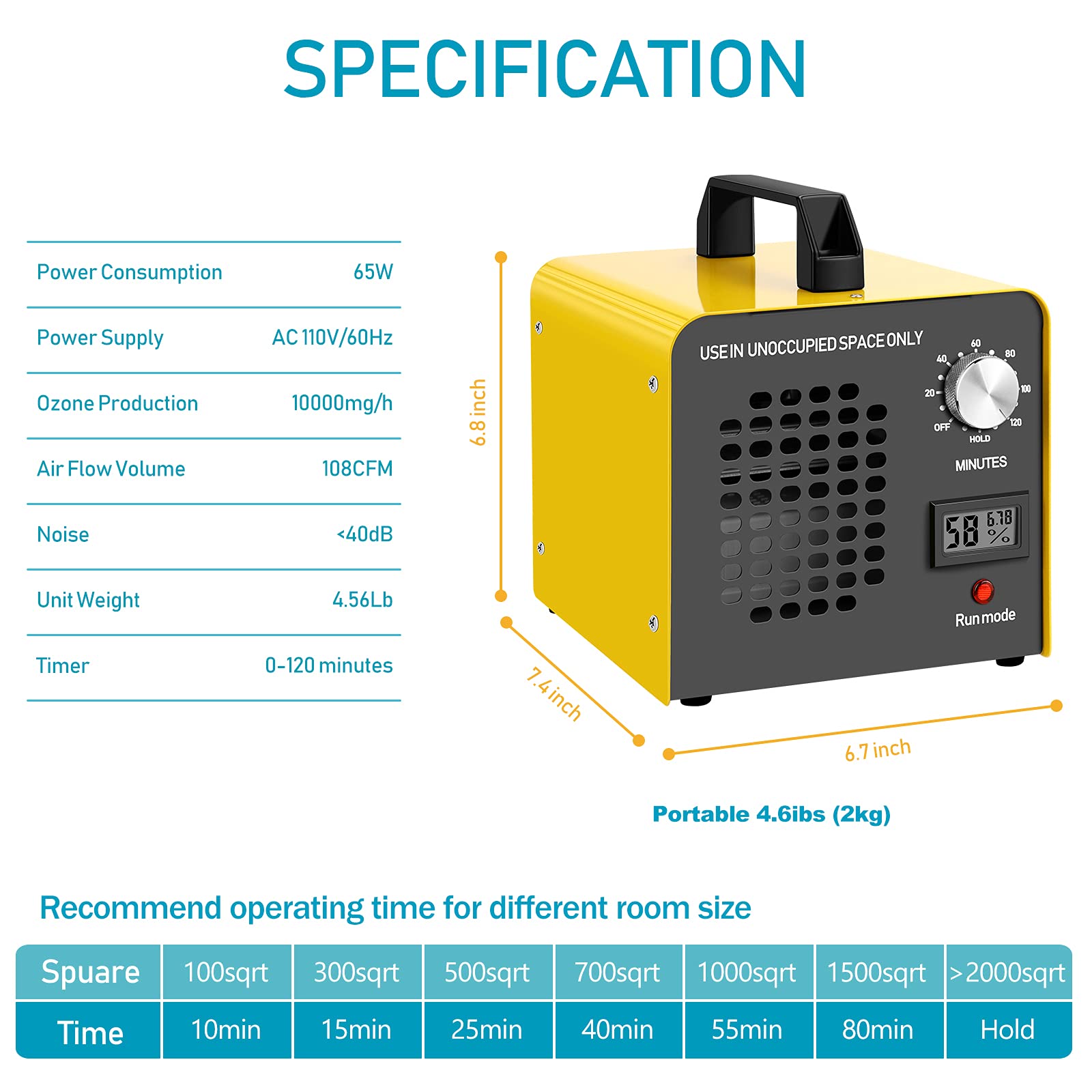 Ozone Generator 10,000 Mg/H High Capacity Ionizer Air Purifier Ozone Machine Odor Removal For Home, Hotels, Basement, Car, Bar A