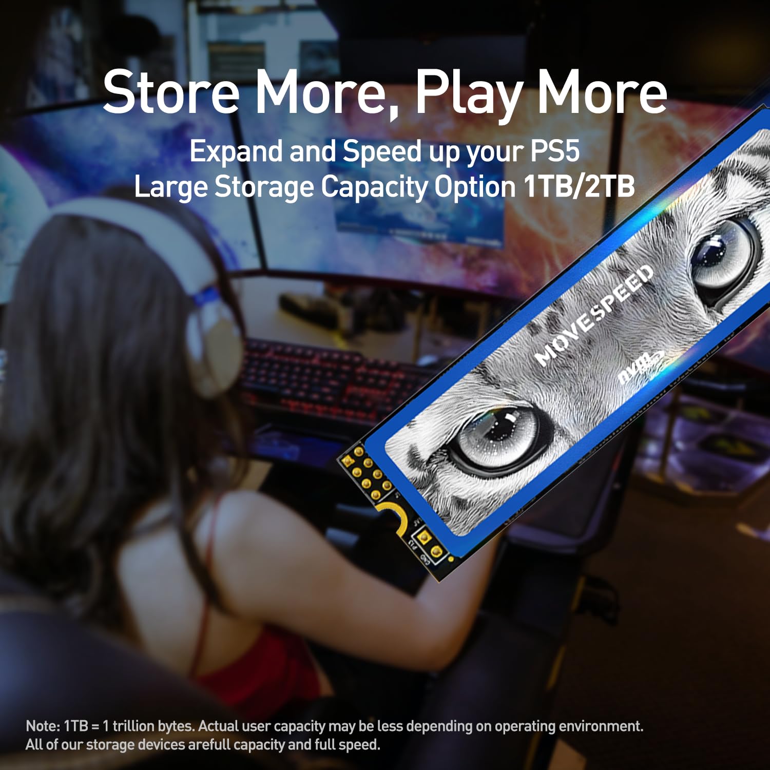 Move Speed Hb7450 1Tb Ssd For Ps5 With Heatsink, Pcie 4.0 Nvme M.2 Internal Solid State Drive   Up To 7450Mb/S, 3D Nand Storage