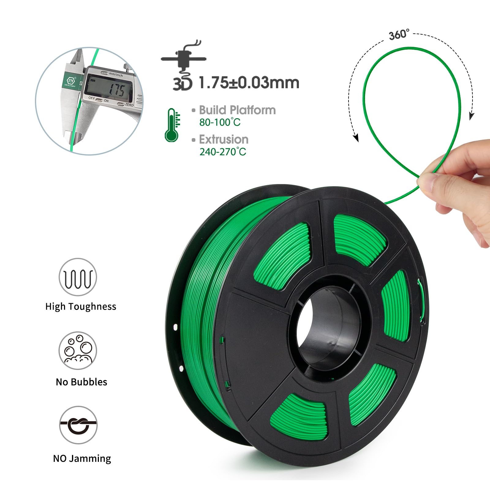 Isanmate Asa Filament 1.75Mm Green 1Kg, Uv & Weather Resistant 3D Printer Filament Perfect For Outdoor Functional Parts, Dimensi