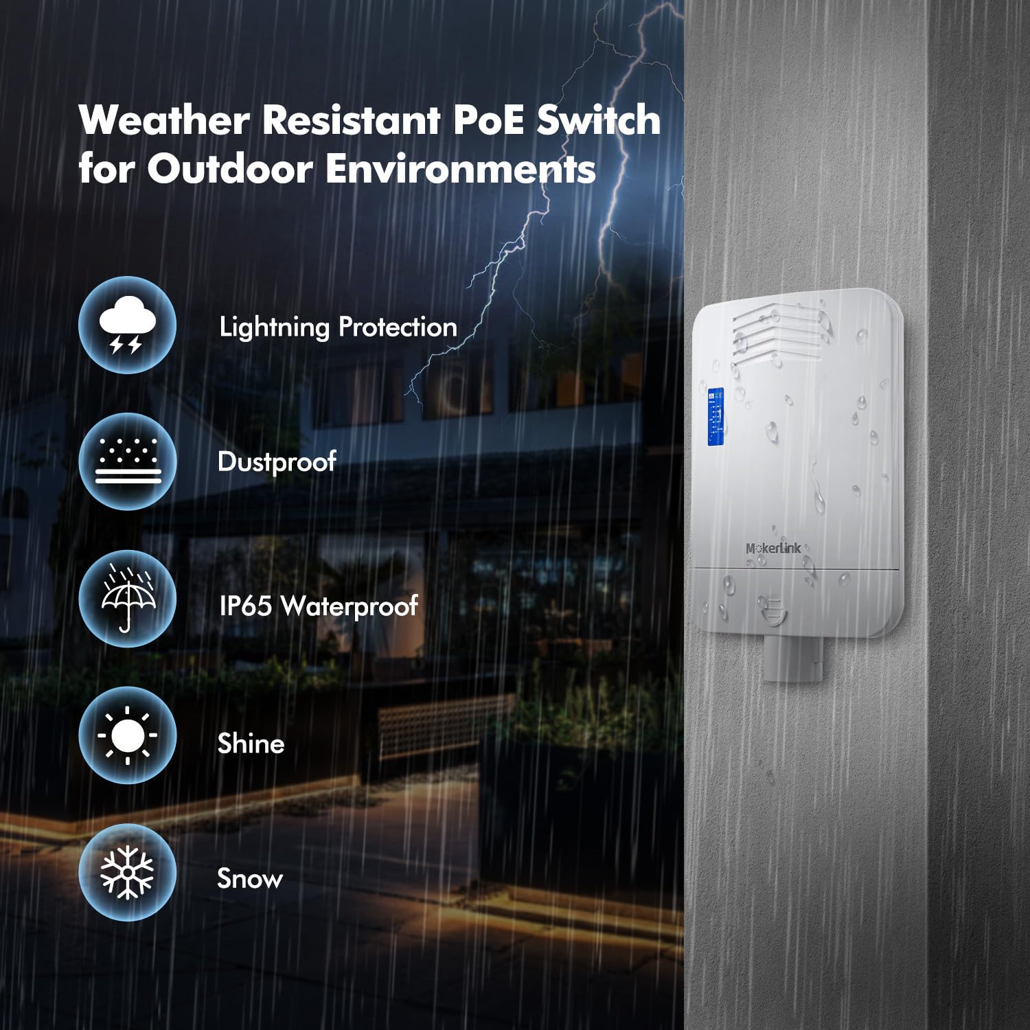 Mokerlink Outdoor 10 Port Gigabit Poe Switch, 8 Gigabit Poe, 2 Gigabit Sfp, 96W Ieee802.3Af/At, Ip65 Weatherproof Plug & Play Ne