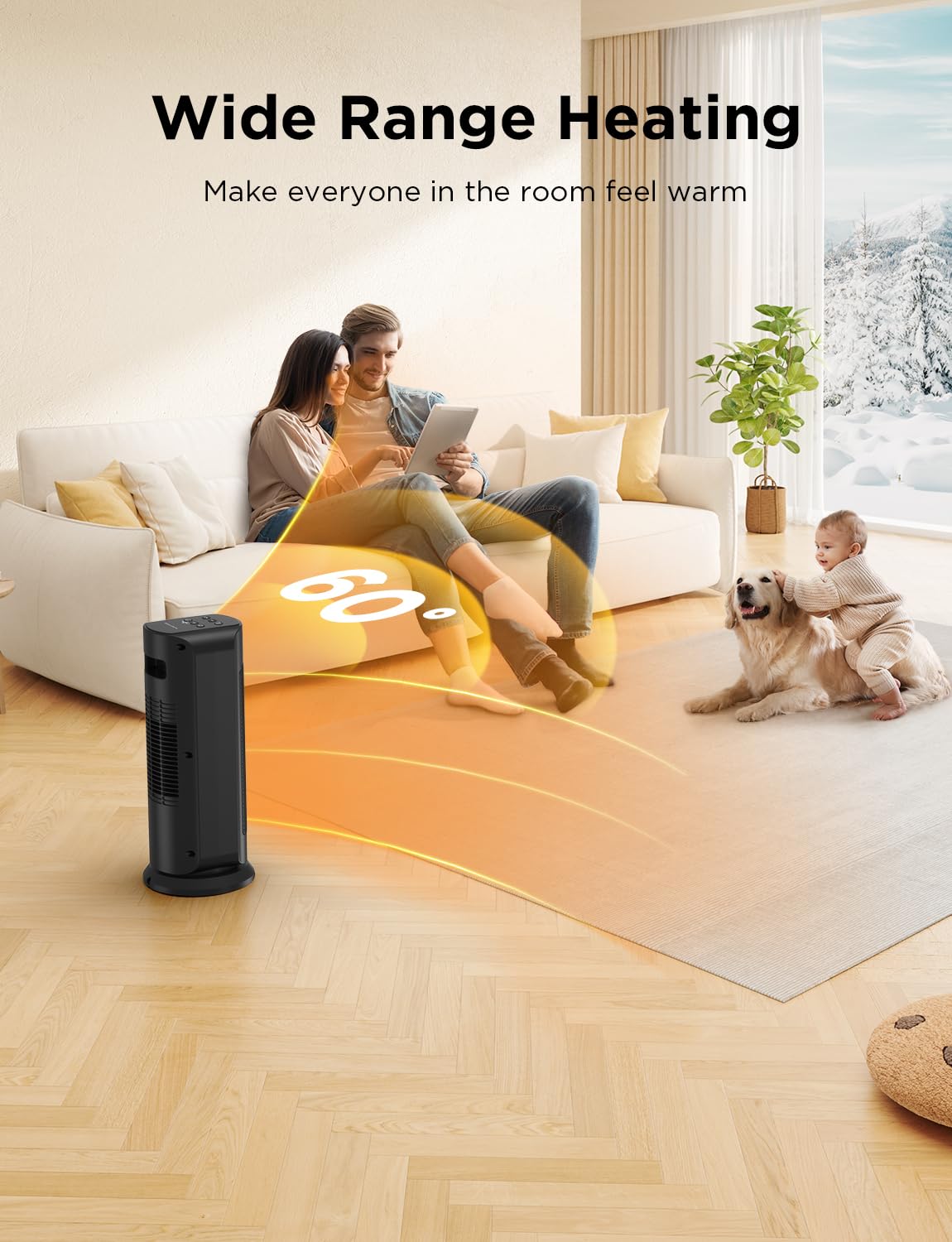 1500W Portable Electric Space Heater, Fast Heating Ceramic Heaters For Indoor Use With Thermostat, 4 Modes,60 Oscillating,24H Ti