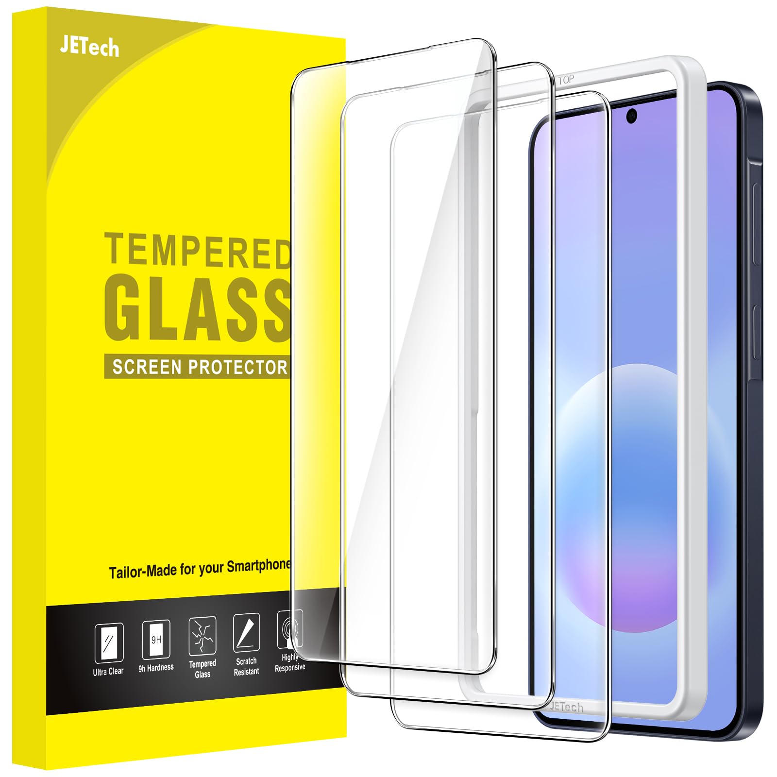 JETech Screen Protector for Samsung Galaxy A57 5G, 9H Tempered Glass Film with Easy Installation Tool, Fingerprint ID Compatible