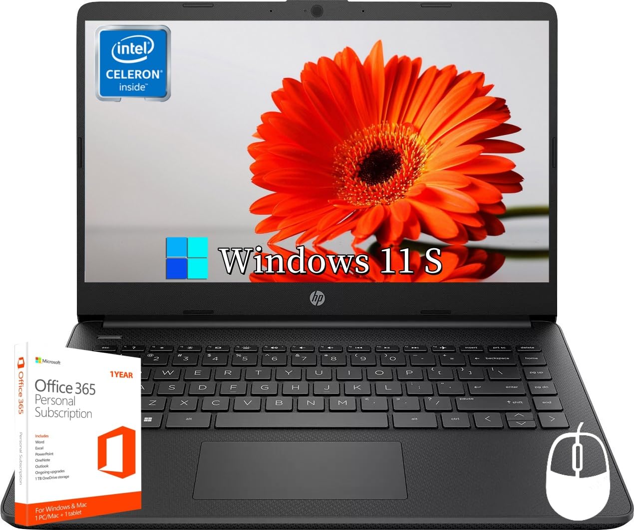 Hp 14 Inch Laptops, Intel Celeron N4120, 16Gb Ram, 384Gb Storage(128Gb Emmc+256Gb Micro Sd), With 1-Year Office 365 & Windows 11