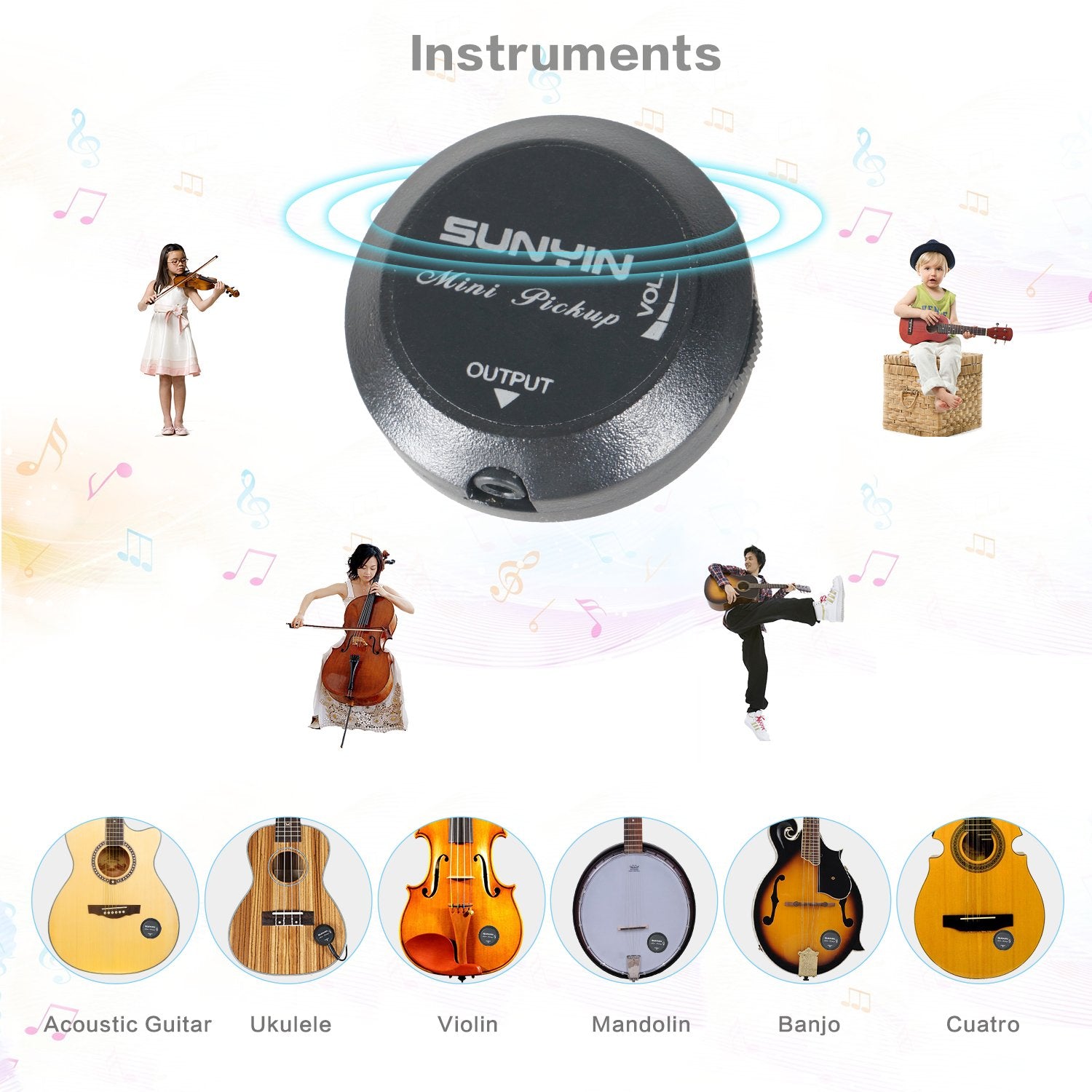 Sunyin Acoustic Guitar Pickup,Piezo Transducer Contact Microphone Self-Adhesive Easily Amp Up For Acoustic Classical Violin Ukul