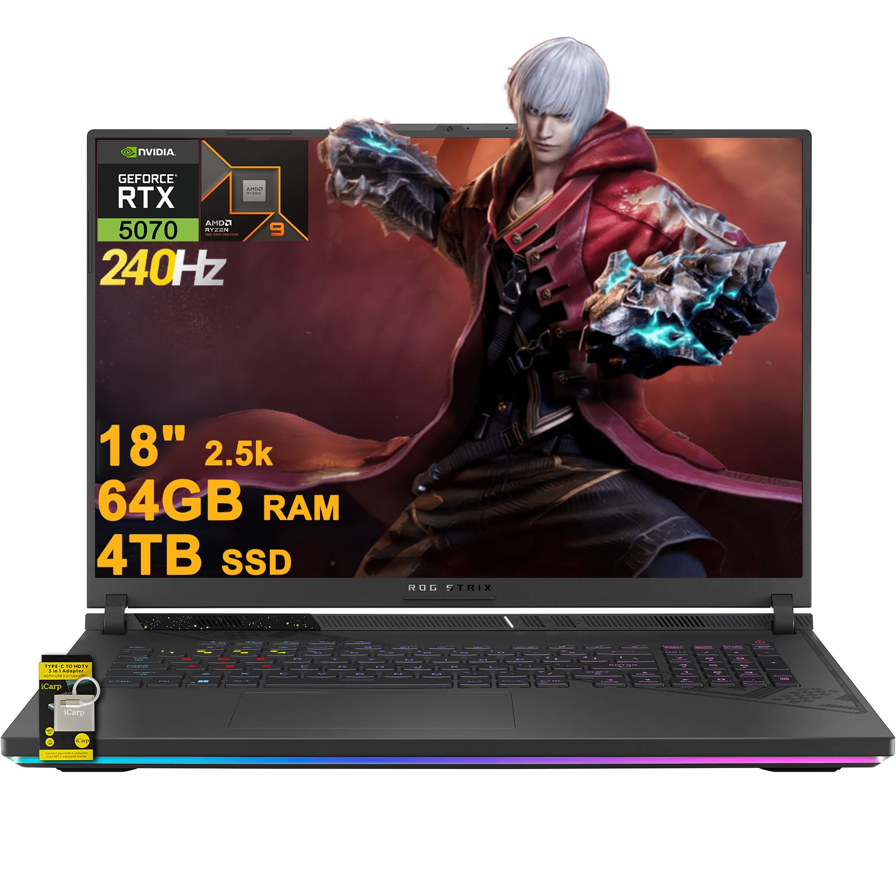 ASUS ROG Strix G18 G814 Gaming Laptop 18 2.5k (2560x1600) 240Hz (100% DCI-P3) AMD 16-core Ryzen 9 9955HX (>i9-14900HX) 64GB DDR5