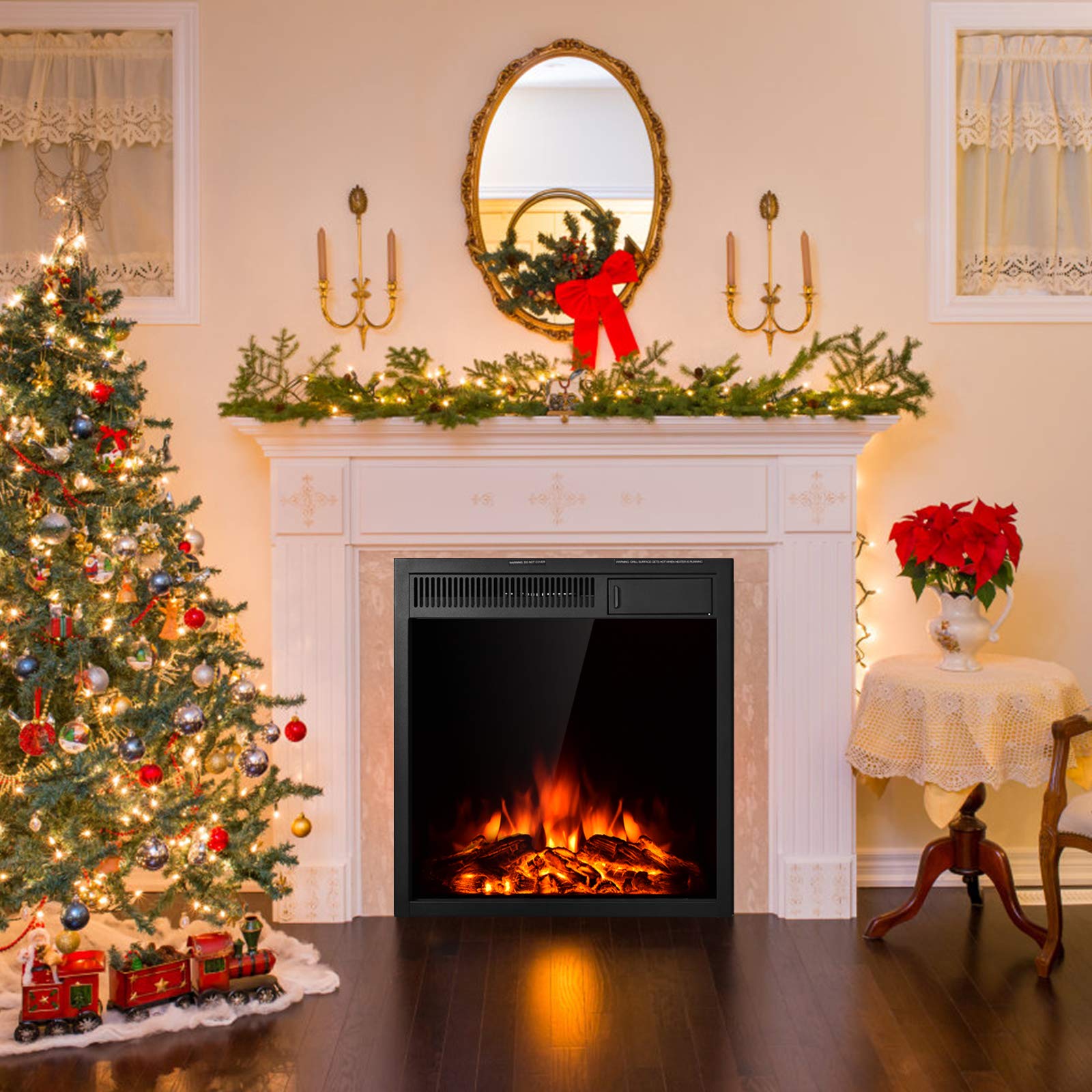 Tangkula 22.5 Inch Electric Fireplace Insert, Freestanding & Recessed Electric Fireplace Heater With Remote Control, Adjustable