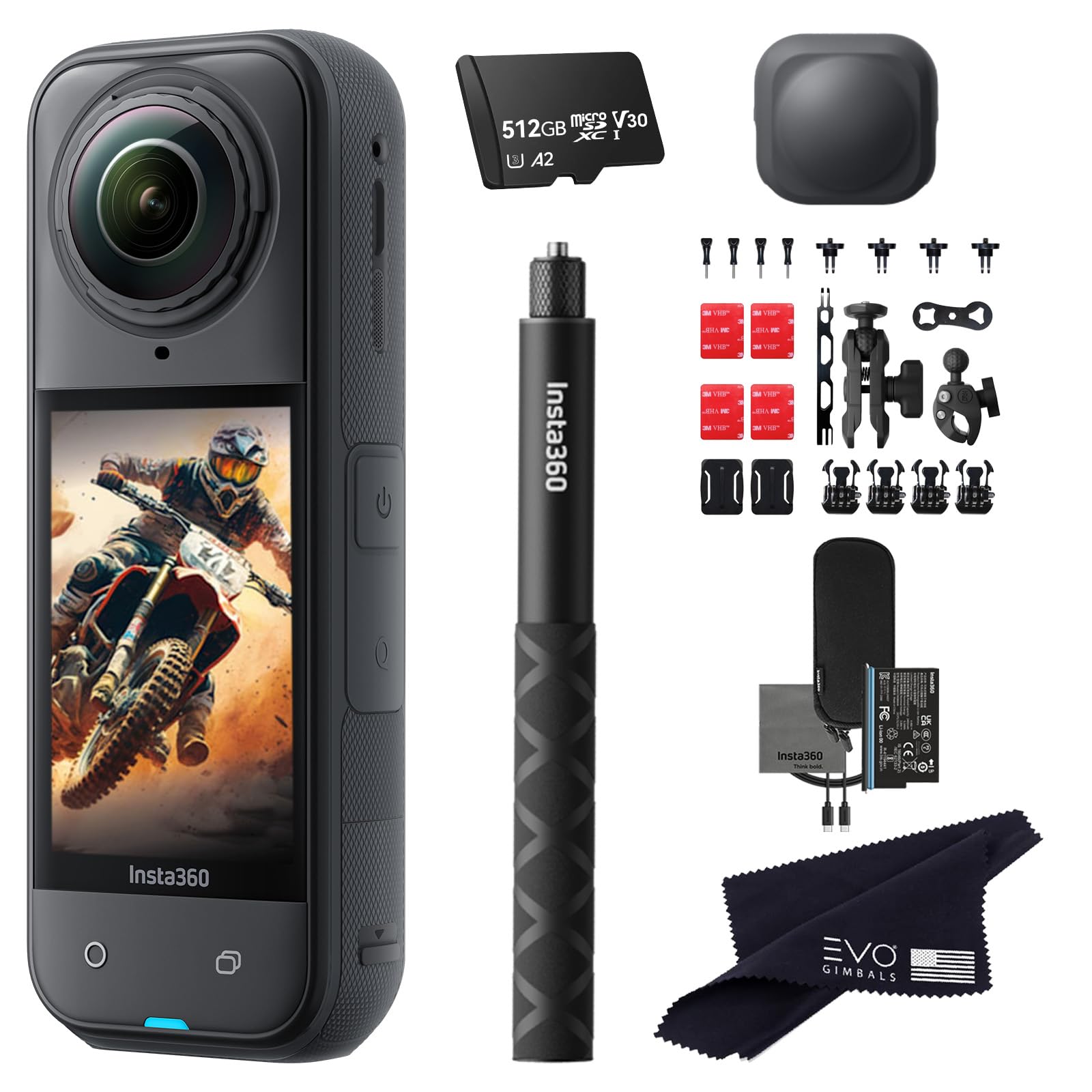 insta360 X5 Motorcycle Bundle-8K Waterproof 360 Action Camera with 1/1.28 48MP Sensors, 8K 360 HDR Video, 72MP, 4K Single-Lens |