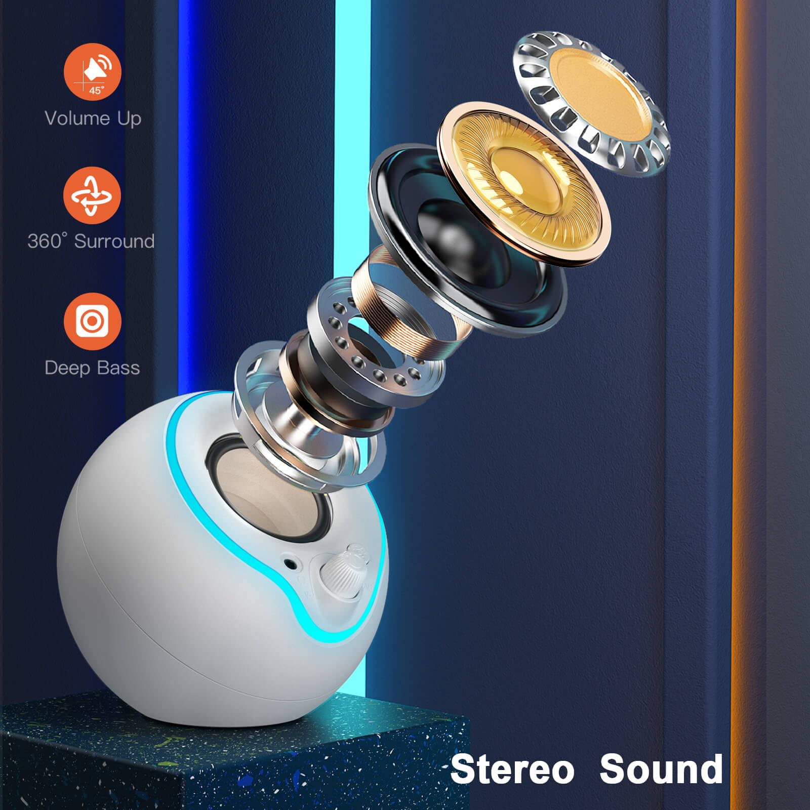 Lenrue Usb Computer Speakers, Laptop Speakers, Plug Play, Loud And Clear Sound, Easy Access Volume Konb, With Type C Adapter, Colorful Lights, For Desktop, Pc, Laptop, Phone (Usbwhite)