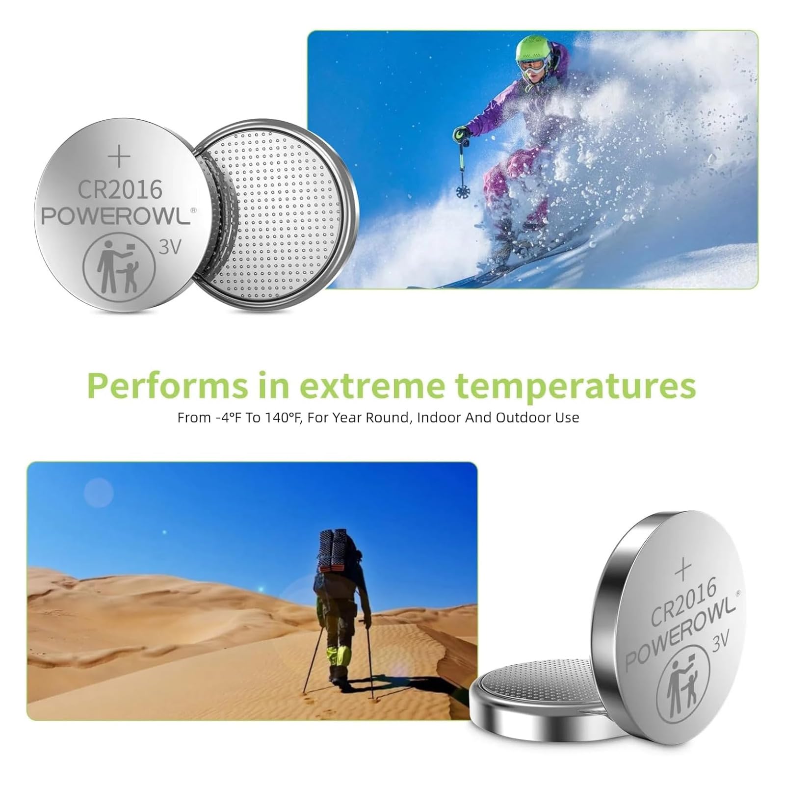 Powerowl High Capacity Cr2016 Battery (15 Pack) Cr 2016 3V Lithium Batteries, 10 Years Leak Free