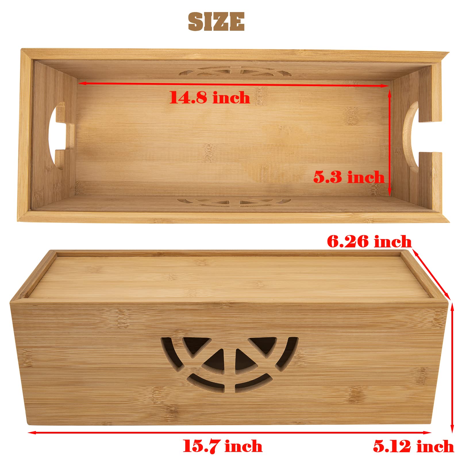 Cable Management Box,Bamboo Cable Management Box,Cord Management Box For Desk, Behind Tv, Home Hall, Computer Power