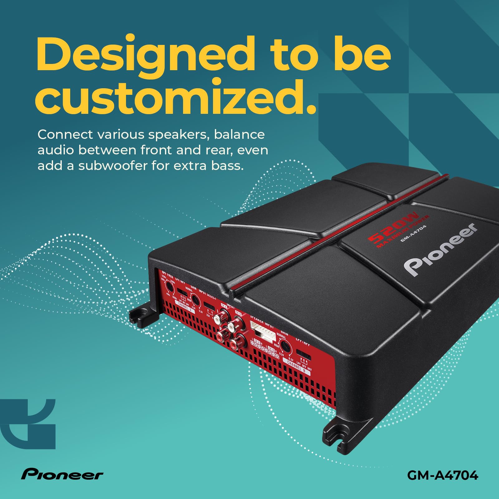 Pioneer GM-A4704 4-Channel Car Amplifier - 520W Max Power, Class AB, Black/Red