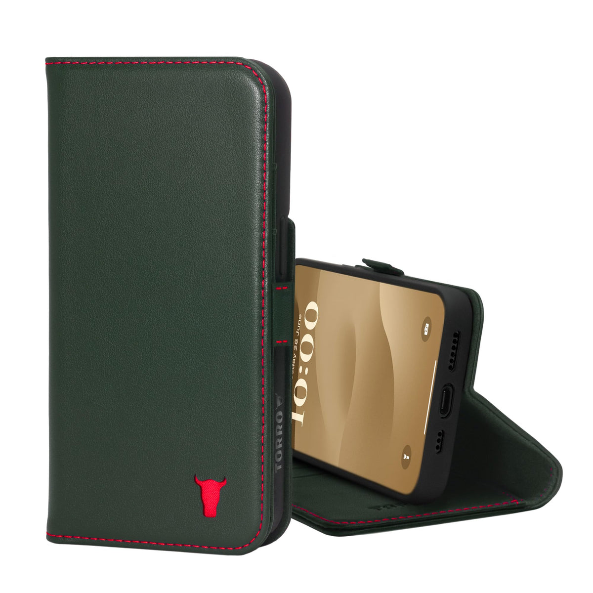 Torro Leather Case Compatible With Iphone 15 Pro   Premium Leather Wallet Case With Kickstand And Card Slots   Green