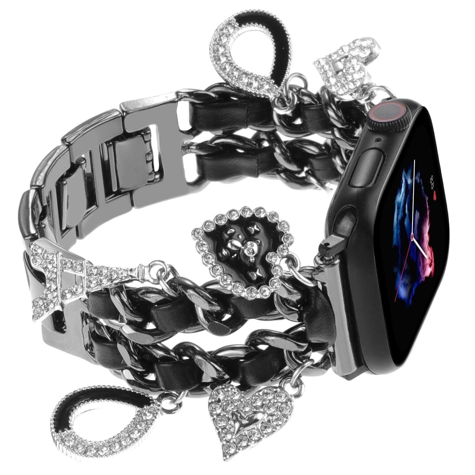 Realsign Stylish Metal Wristband Compatible With Apple Watch Band 38Mm 40Mm 41Mm,Cuban Chain Bracelet With Love Eiffel Tower Pen