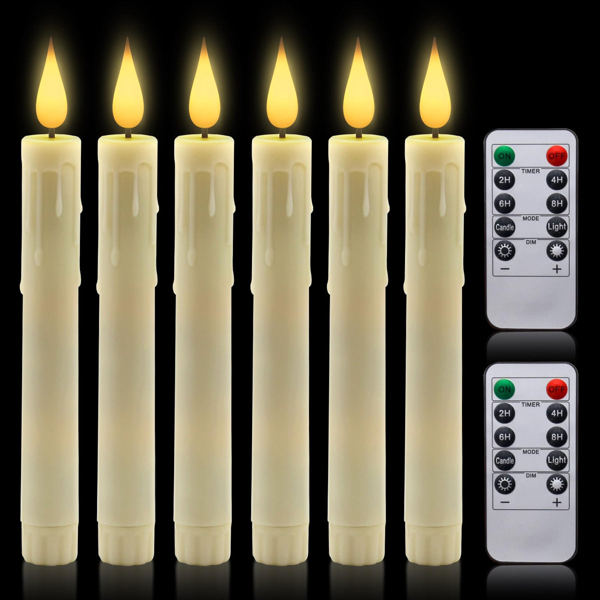 Aled Light 6Pcs Flameless Taper Candles With Remote, Timer, Dimmer, 9.6 Inches Warm White Led Candle Sticks With Flickering Ligh