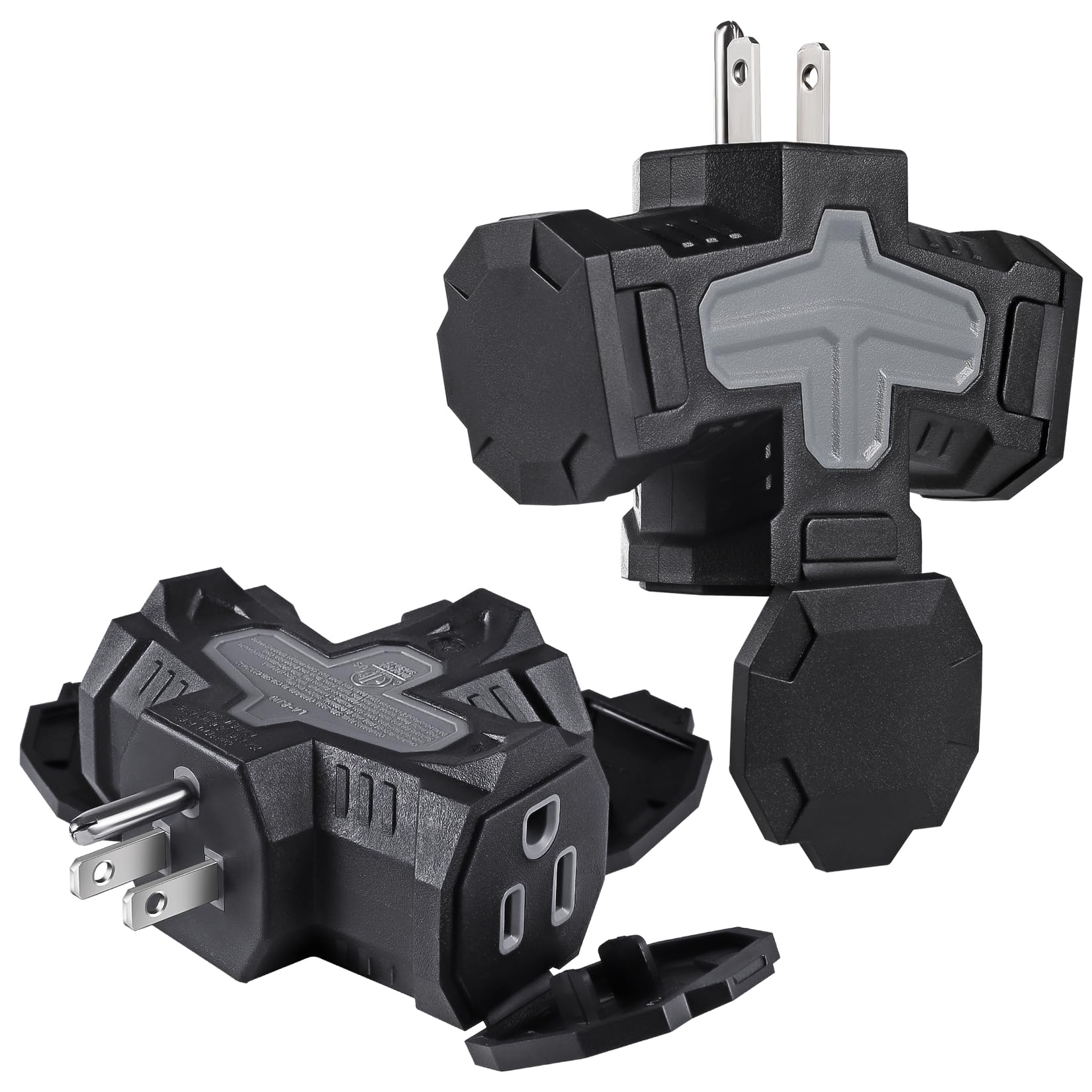 Fiiman 3 Prong Grounded Indoor Outdoor Wall Adapter, Etl Listed Outlet Splitter, Weatherproof Heavy Duty Multi Power Plug Extend