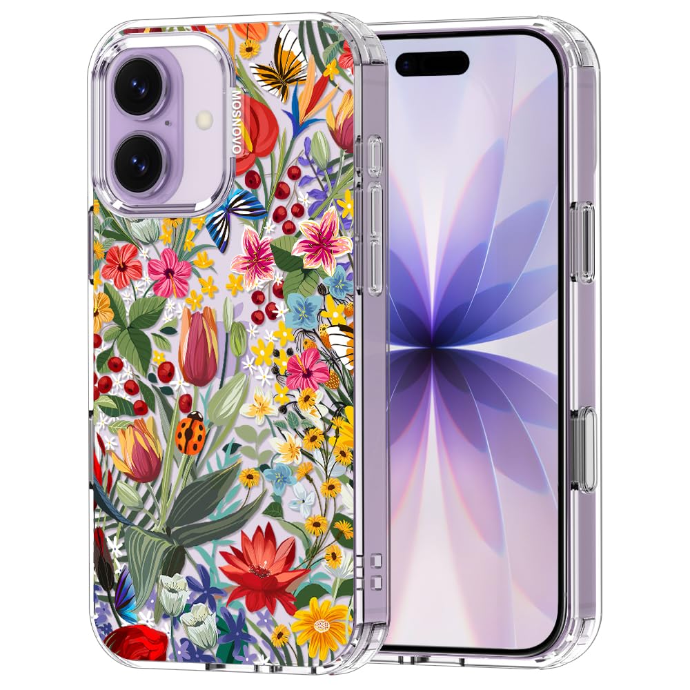 MOSNOVO for iPhone 17 Case | Military Grade 6.6ft Drop Tested | Camera Control | Clear with in The Garden Design