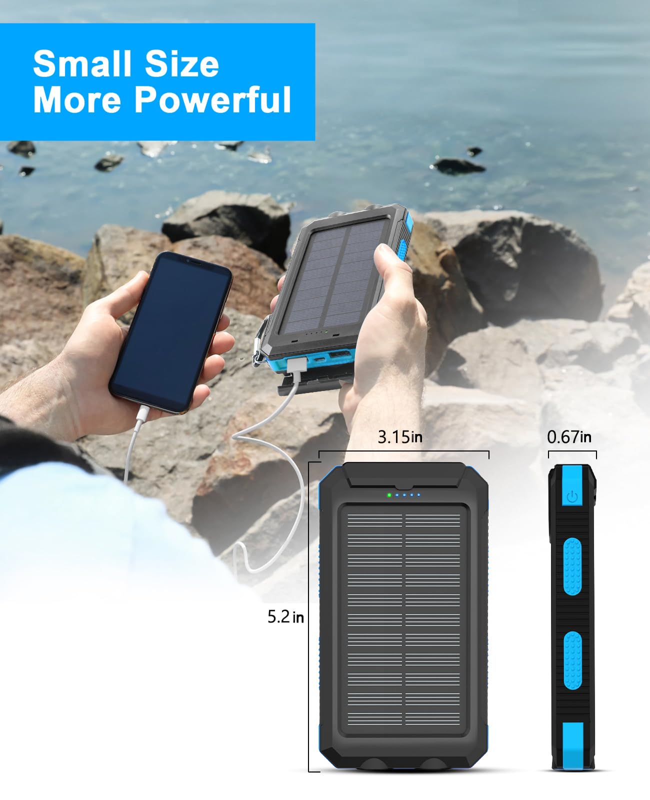Errbbic Solar Power Bank, Portable Charger 38800Mah, Waterproof Battery Backup Charger, Solar Panel Charger With Dual Led Flashlights, Suitable For Outdoor Camping Travel