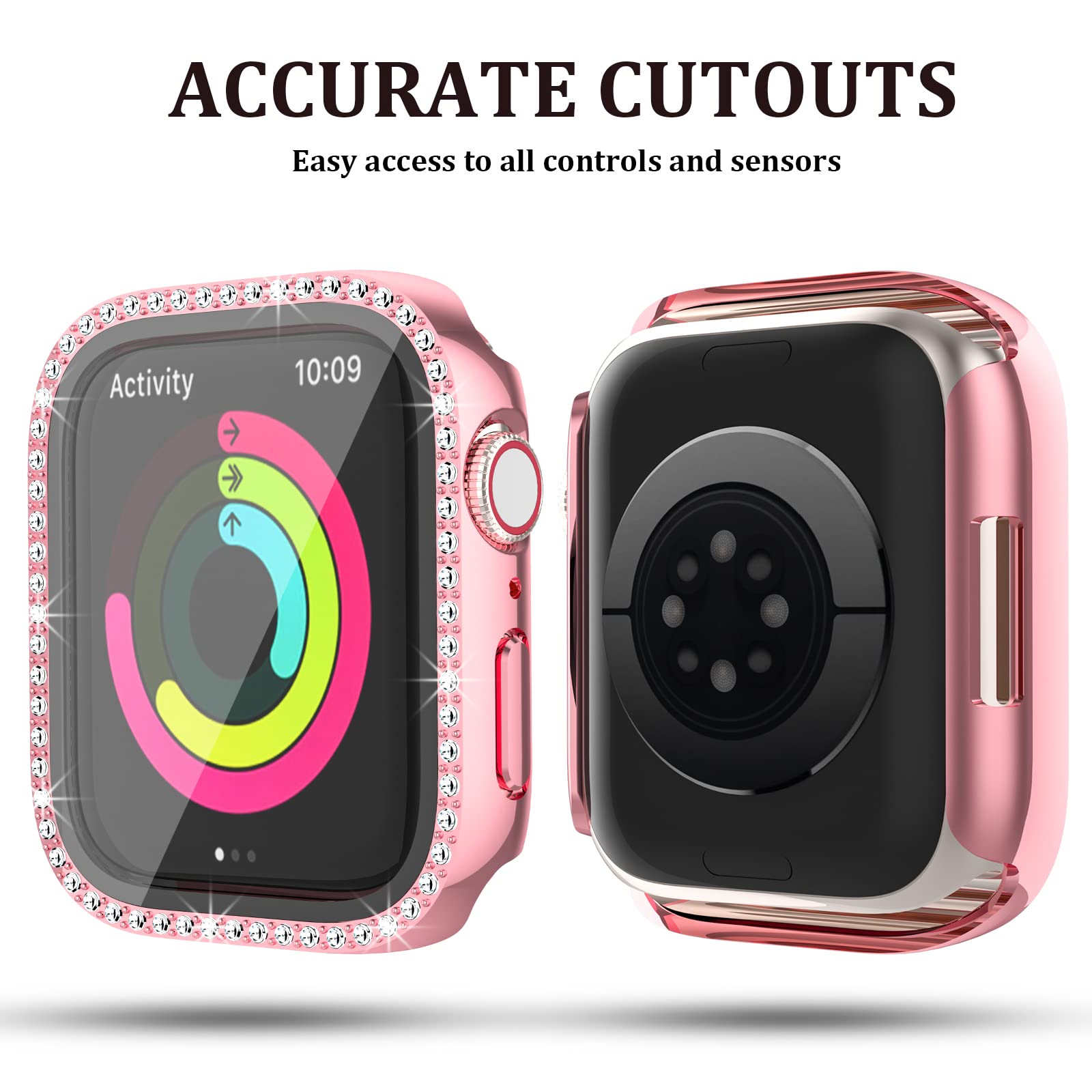 Haojavo 5 Pack Bling Case For Apple Watch Series 9 8 7 45Mm With Tempered Glass Screen Protector, Crystal Diamond Rhinestone Spa