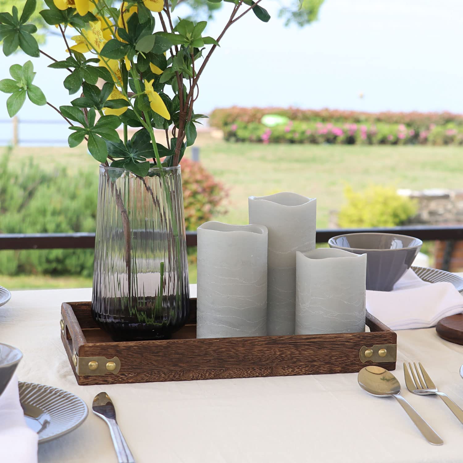 Rhytsing Grey Battery Operated Flameless Led Candles With Timer Function, Warm White Light, Real Wax Finish, 6 Batteries Include