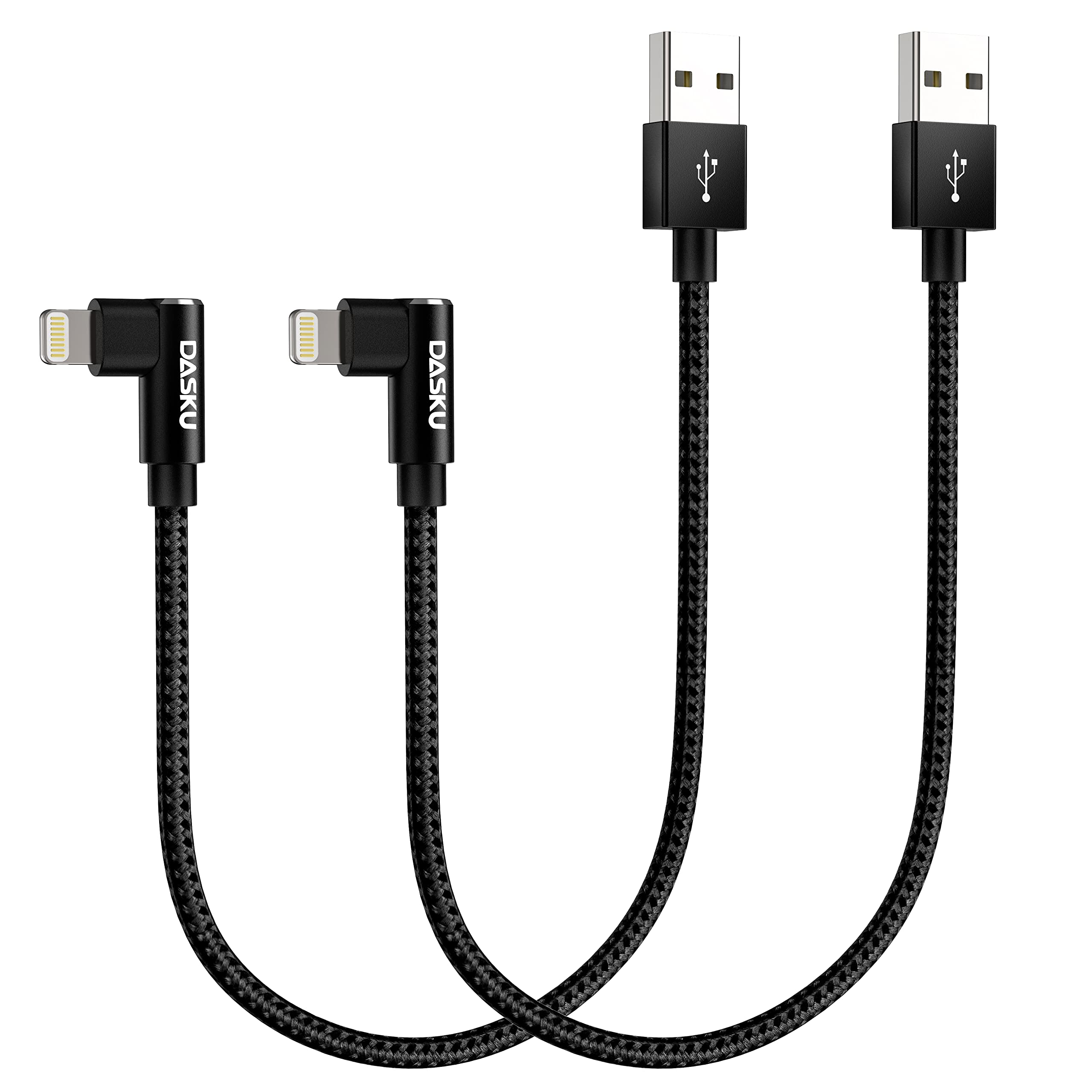 Short Iphone Charger 1Ft 2Pack [ Mfi Certified] 12 Inch 90 Degree Lightning Cable Fast Nylon Braided Right Angle Iphone Charging