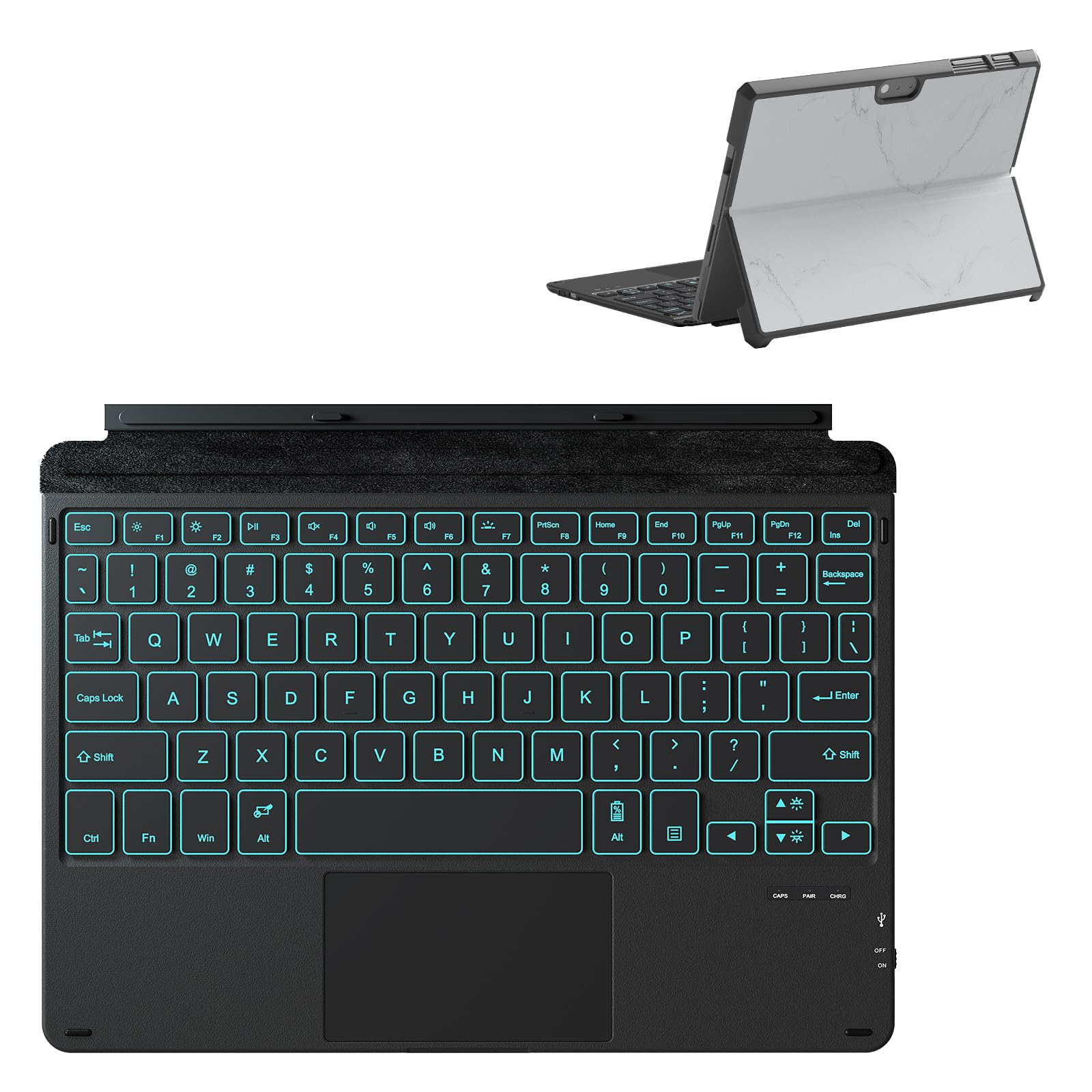 Qulose Keyboard Case For Surface Go (3/2/1)   Black, 7 Color Backlight, Magnetic Detachable, Rechargeable Bluetooth Keyboard Wit