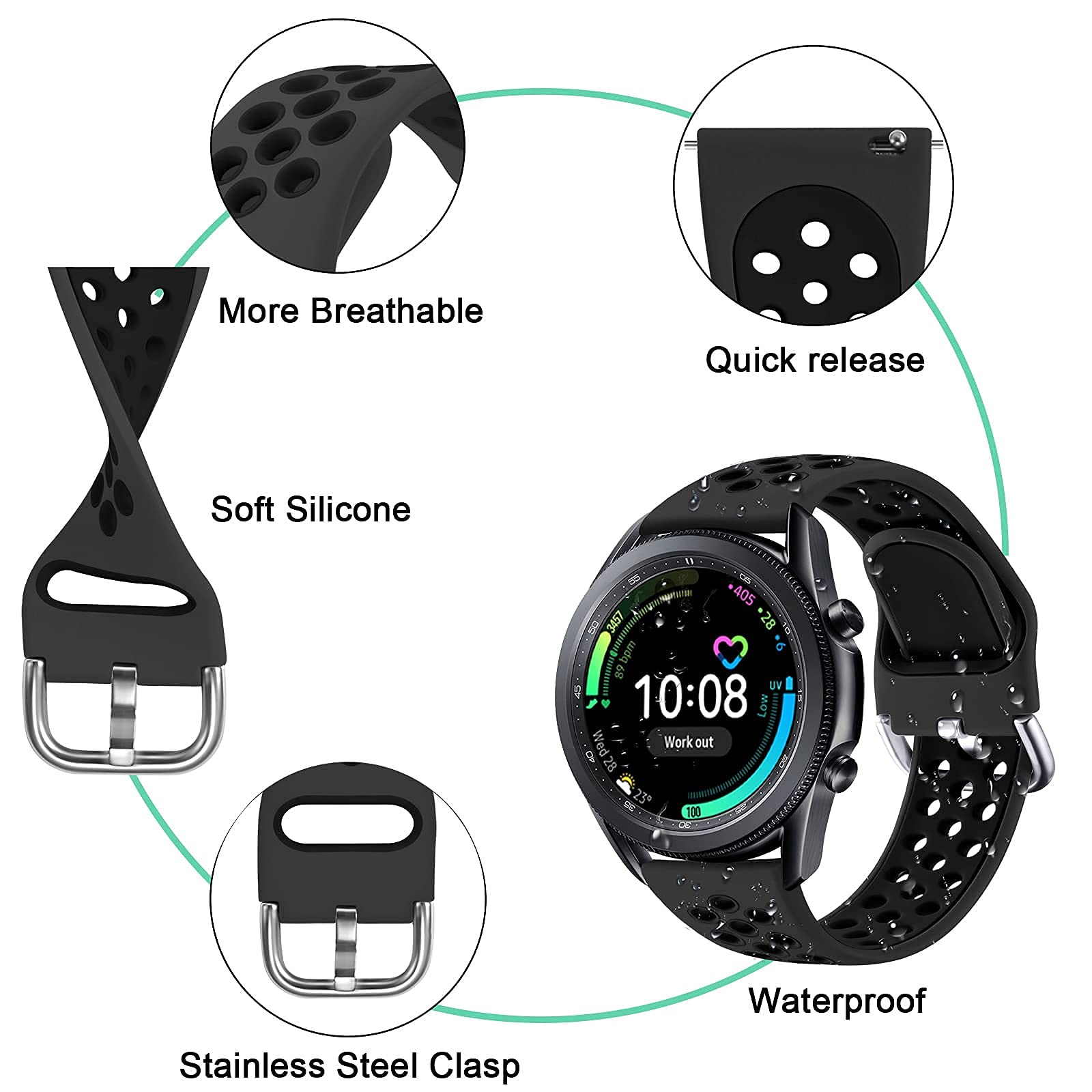 Easuny Compatible For Samsung Galaxy Watch 3 45Mm Band/Samsung Watch Band 46Mm /Galaxy Gear S3 Frontier, 22Mm Quick Release Sili